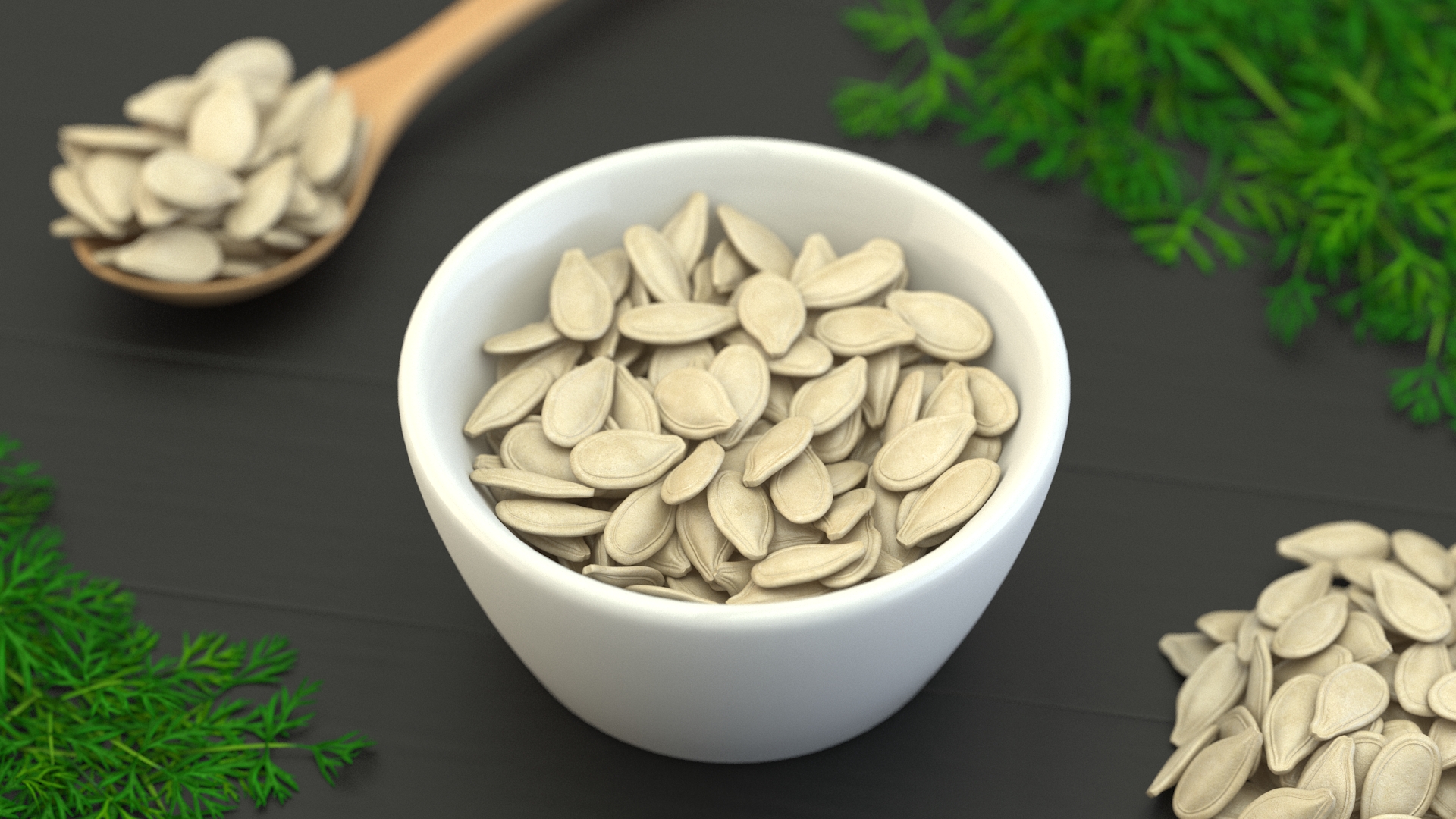 Pumpkin Seeds with Shell in a Ceramic Bowl 3D