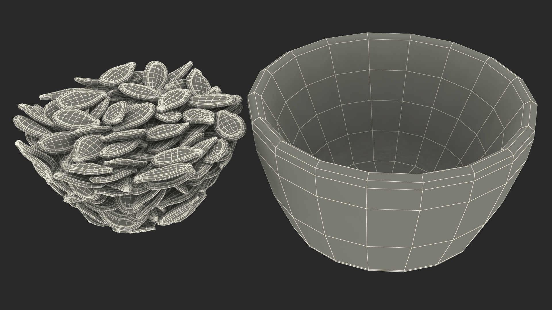 Pumpkin Seeds with Shell in a Ceramic Bowl 3D