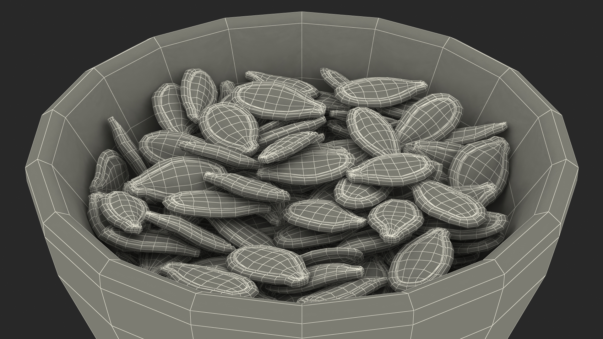 Pumpkin Seeds with Shell in a Ceramic Bowl 3D