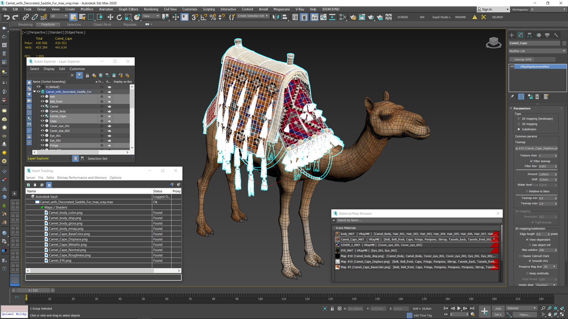 3D Camel with Decorated Saddle Fur