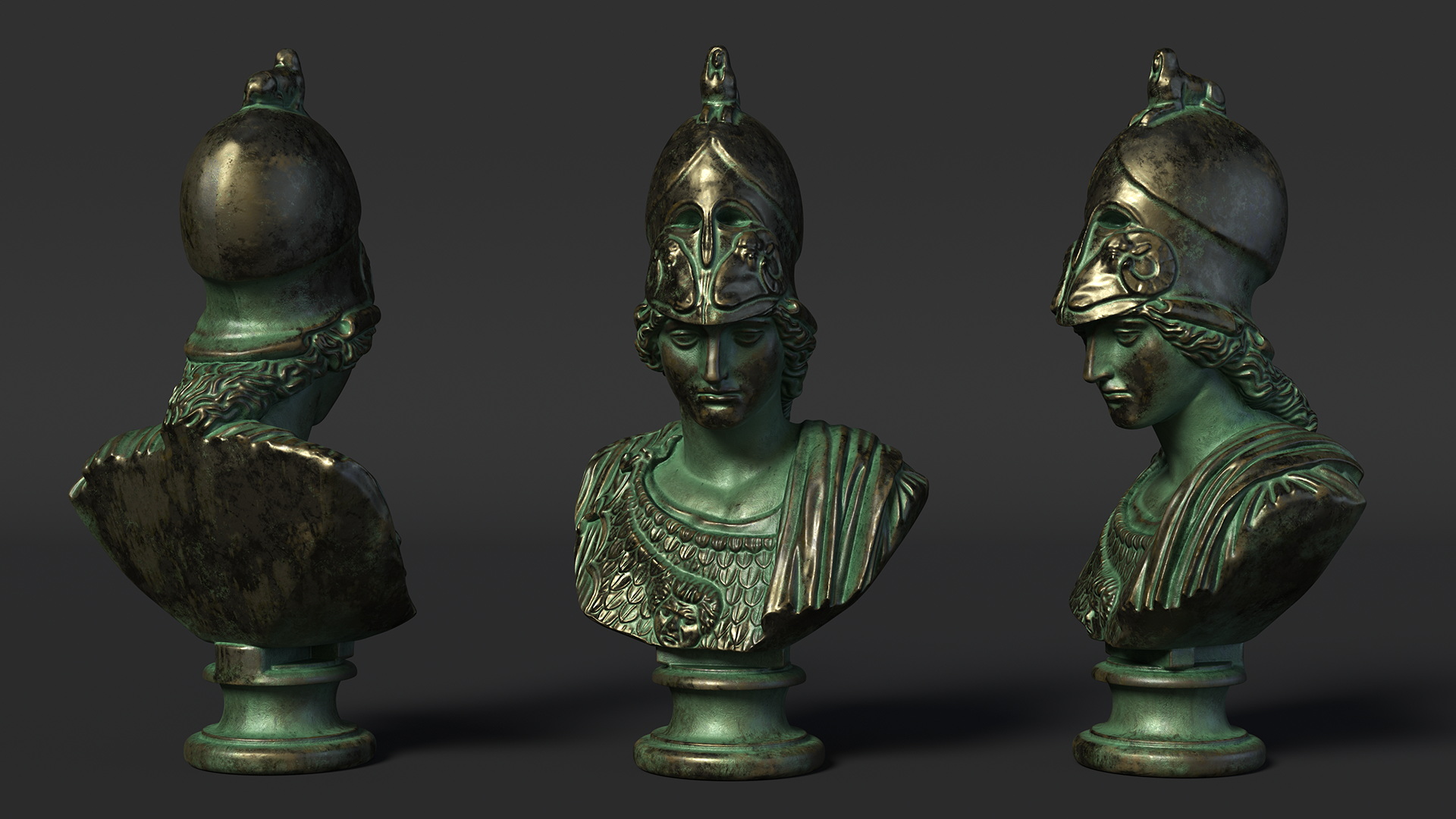 3D model Bust Goddess Athena Bronze Old