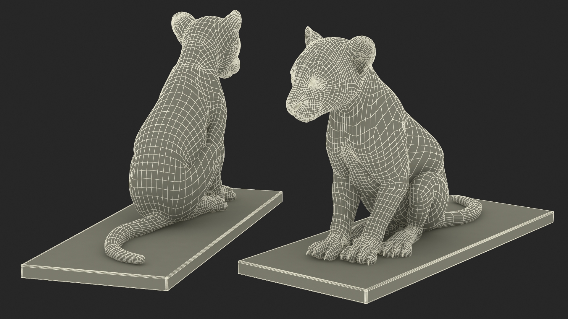 Bronze Sitting Panther Statue 3D model