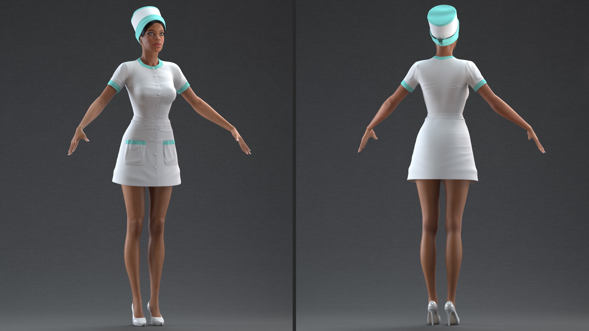 Light Skin Black Nurse T Pose 3D model