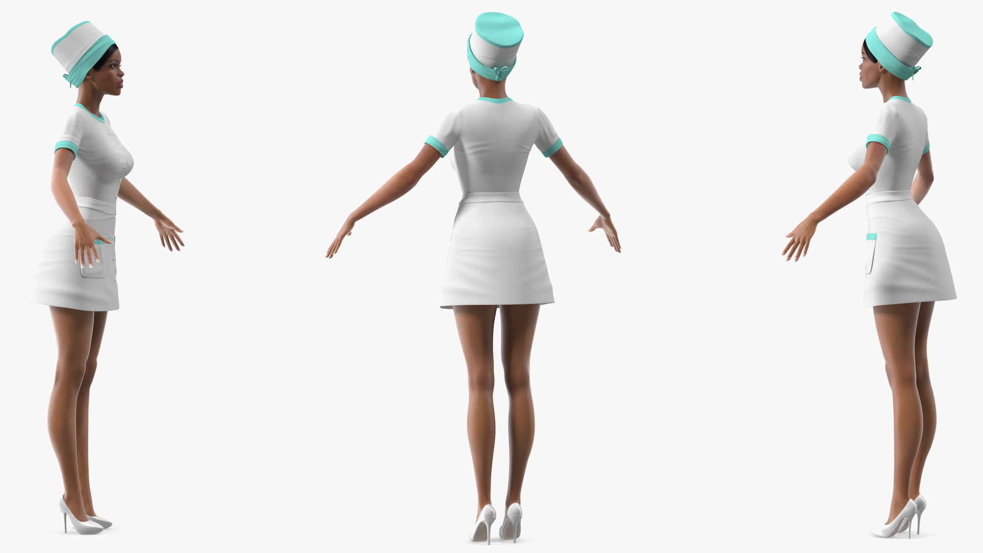 Light Skin Black Nurse T Pose 3D model