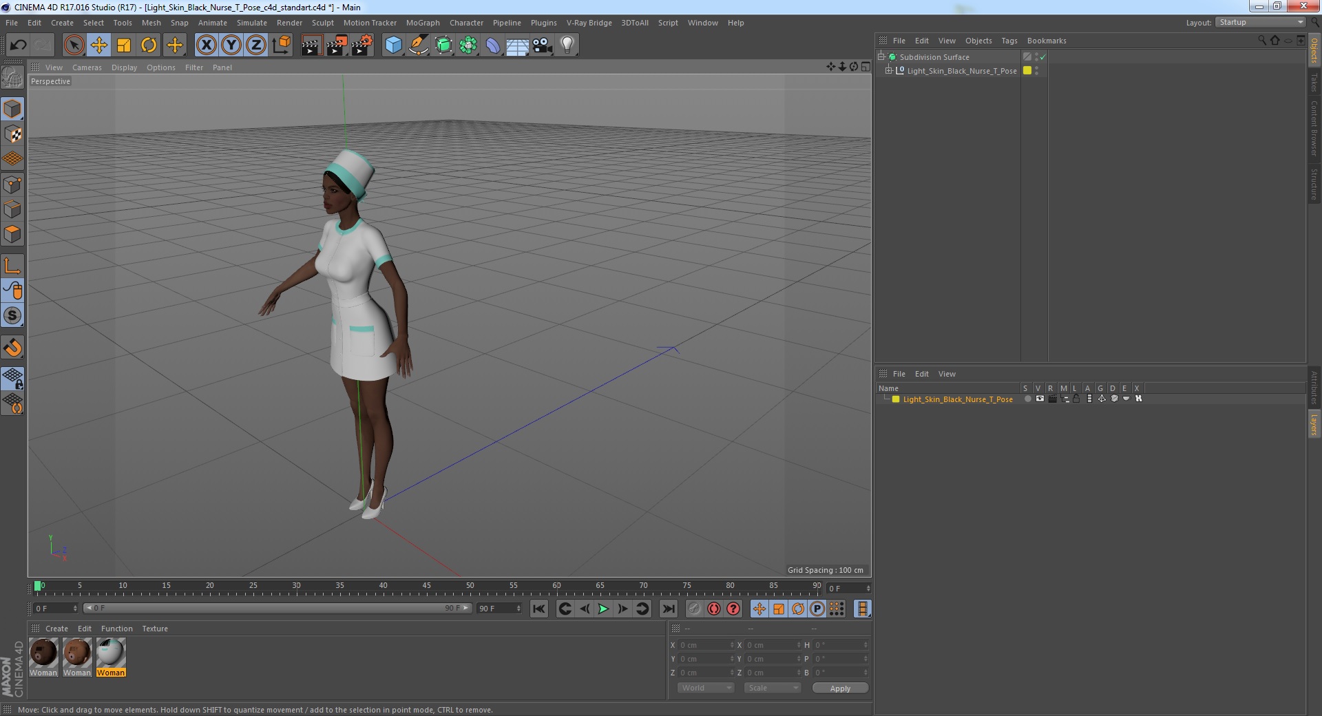 Light Skin Black Nurse T Pose 3D model