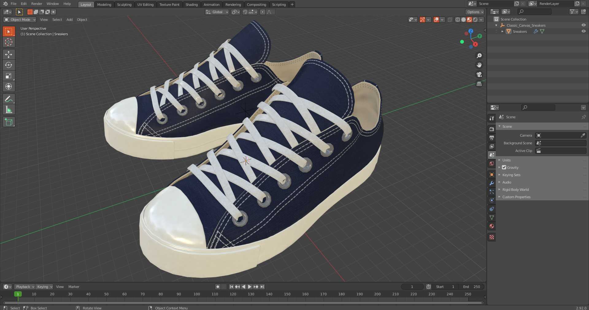 3D Classic Canvas Sneakers model