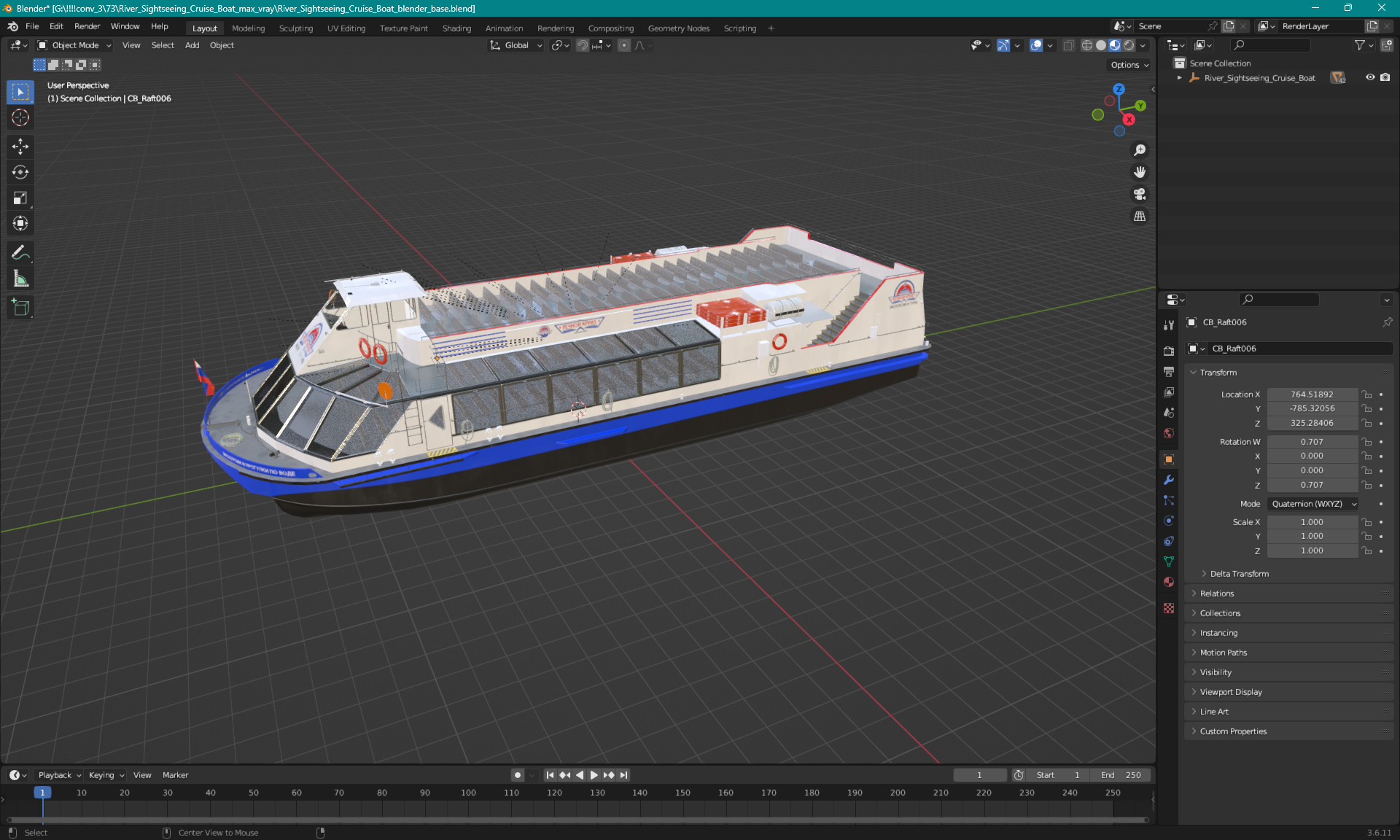 River Sightseeing Cruise Boat 3D model