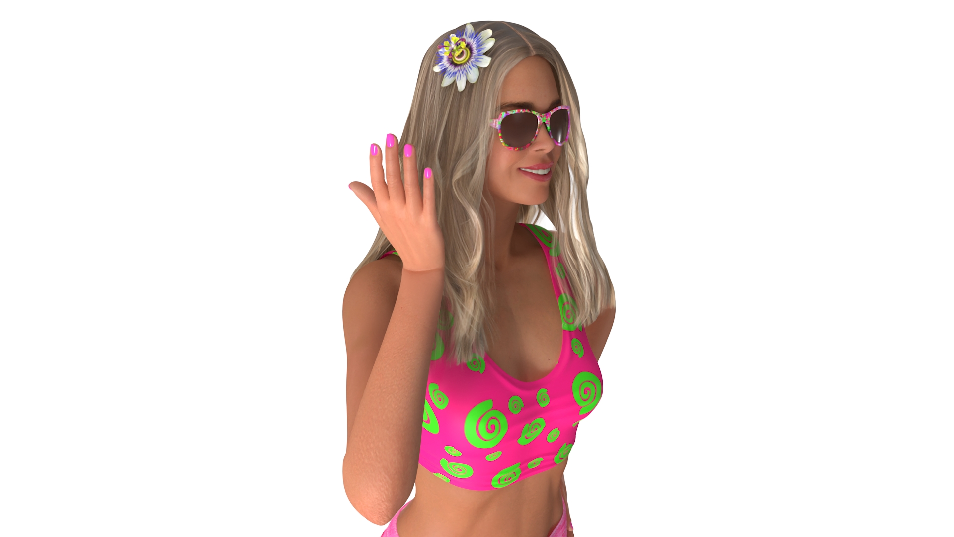 3D model Fashionable Female with Sunglasses and Flower Accessory