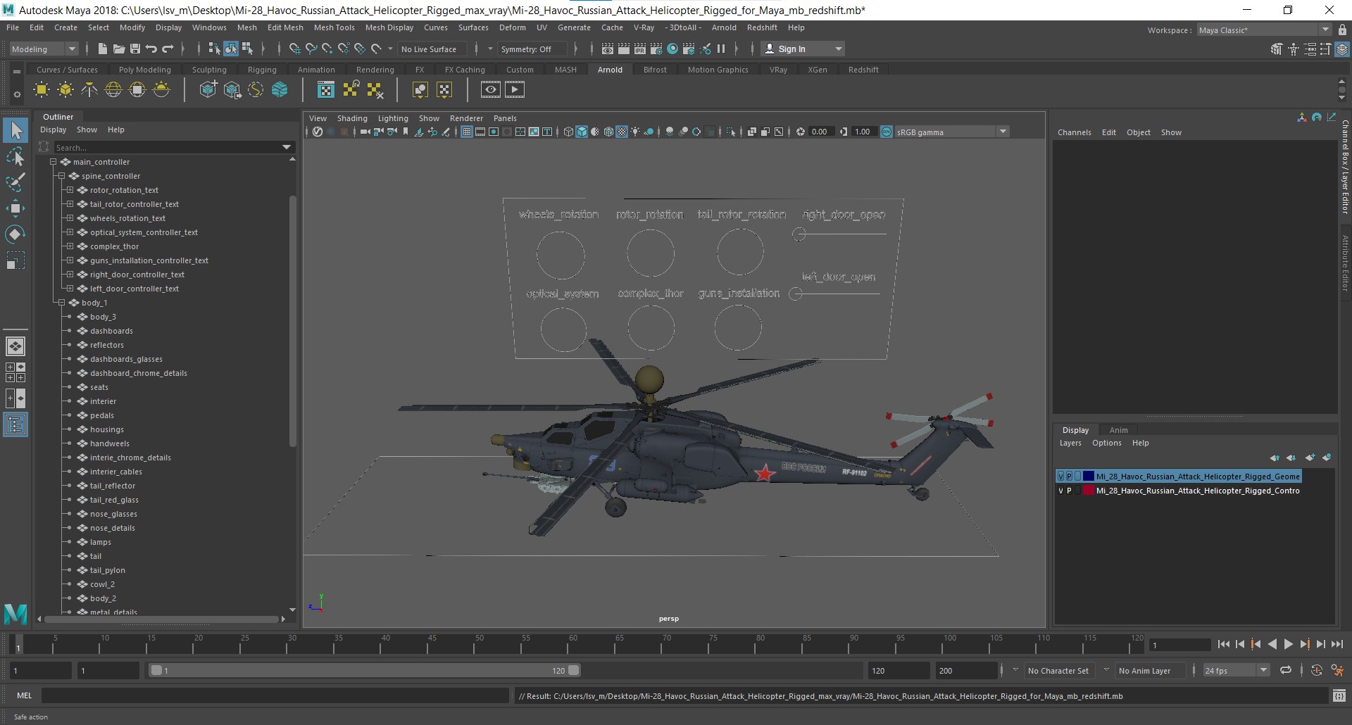 3D Mi-28 Havoc Russian Attack Helicopter Rigged for Maya model