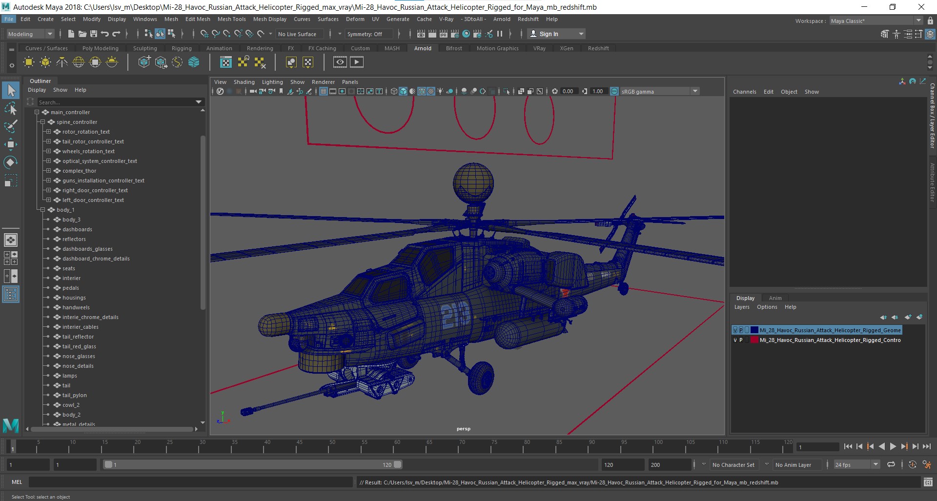 3D Mi-28 Havoc Russian Attack Helicopter Rigged for Maya model