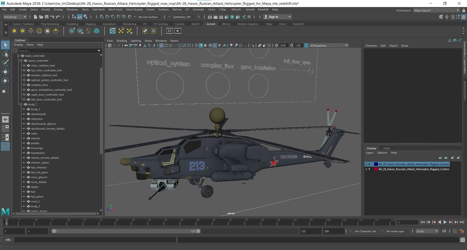 3D Mi-28 Havoc Russian Attack Helicopter Rigged for Maya model