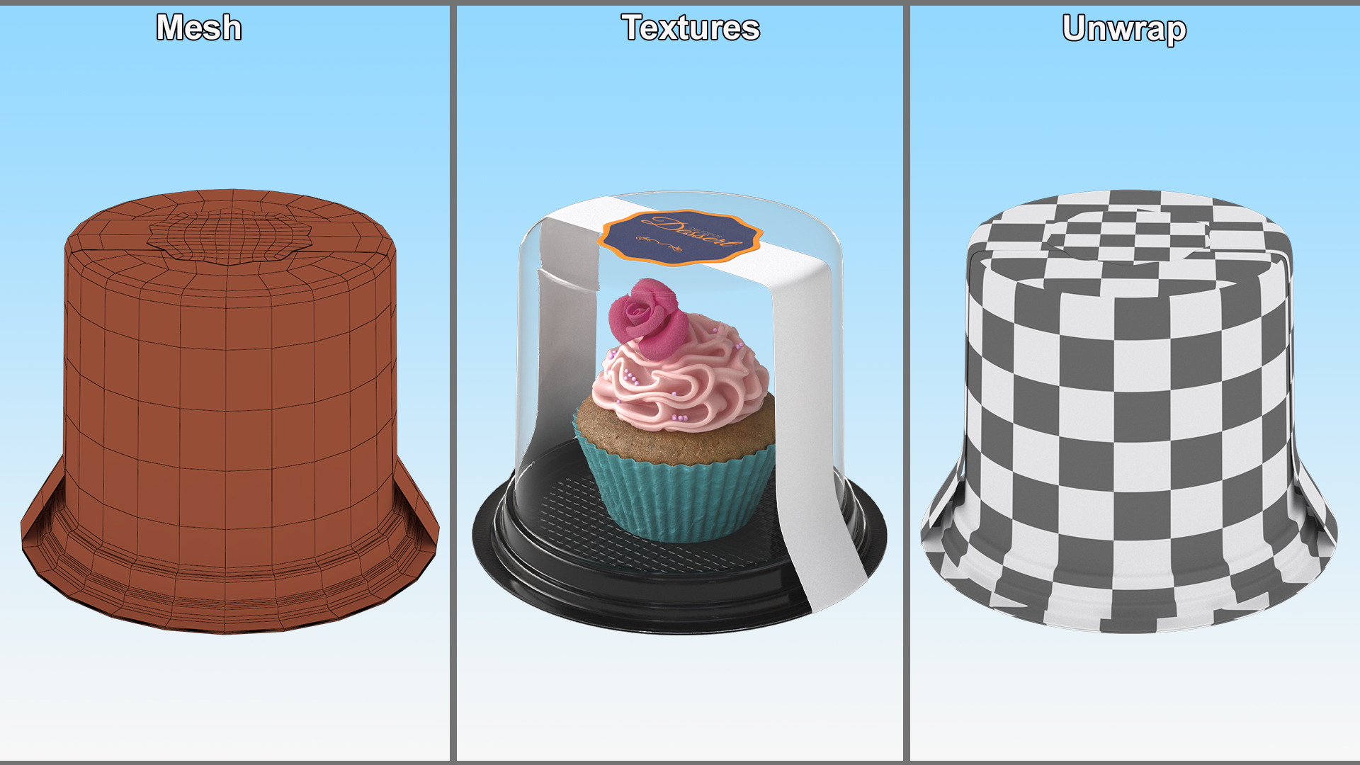 3D Rose Cupcake in Plastic Container model