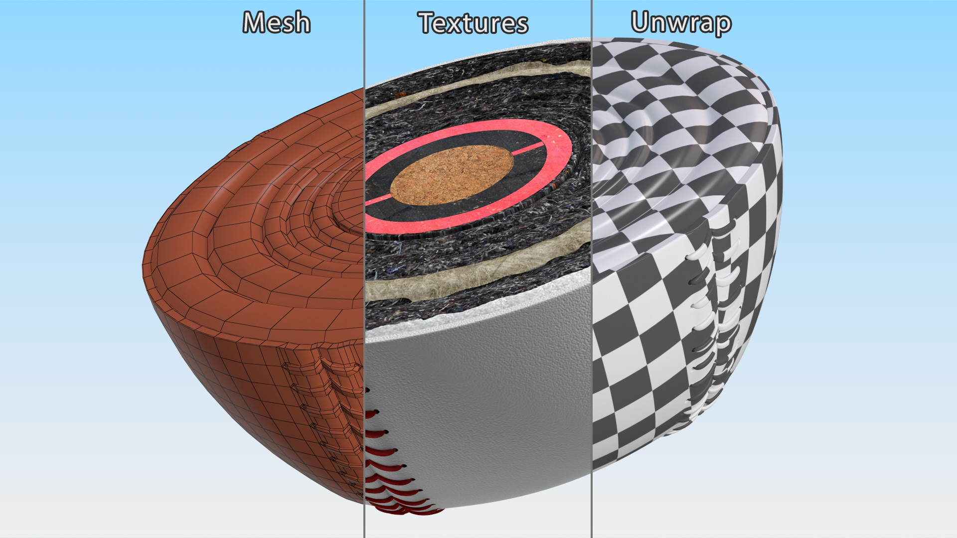 3D Baseball Ball Half model