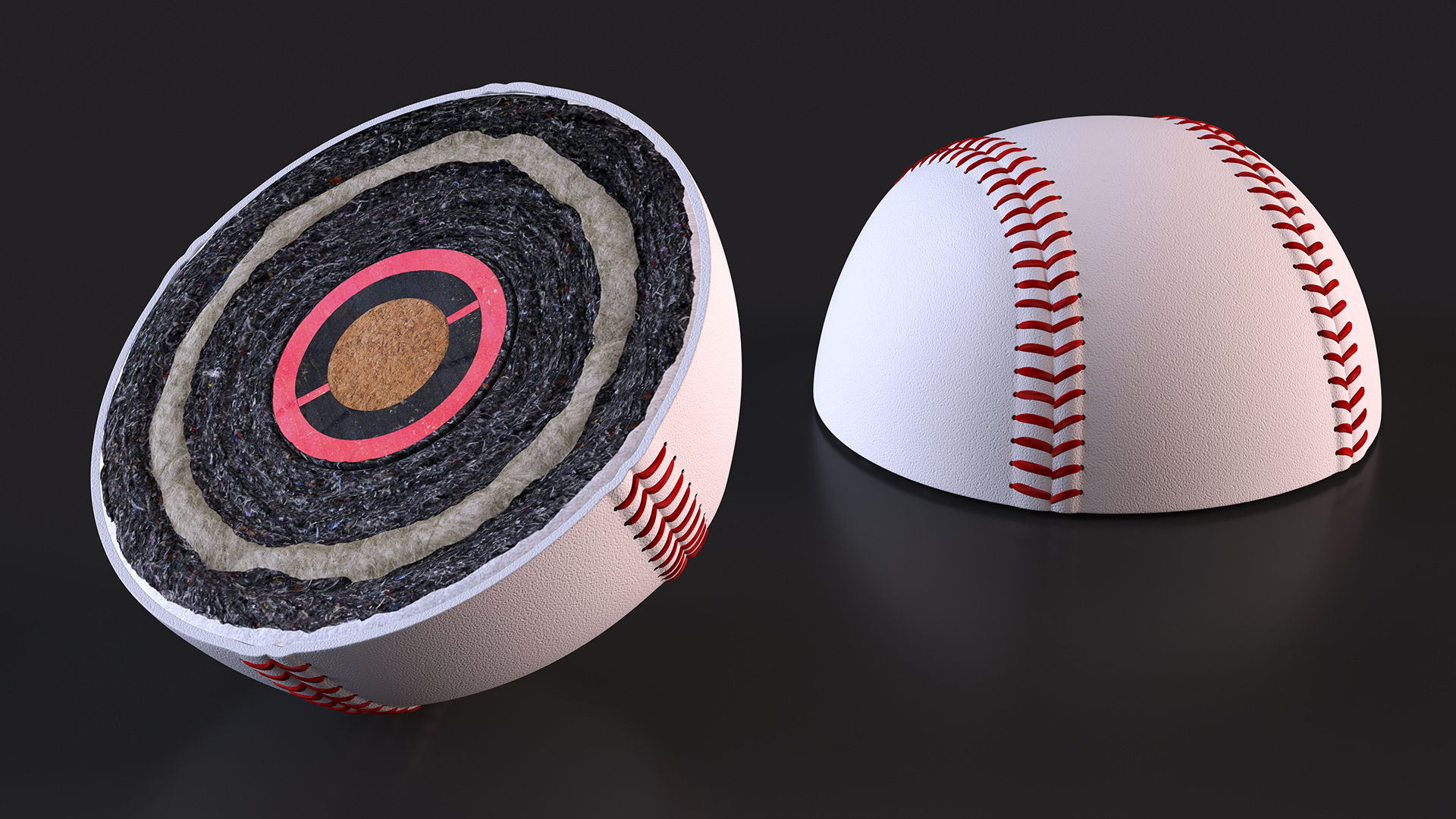 3D Baseball Ball Half model