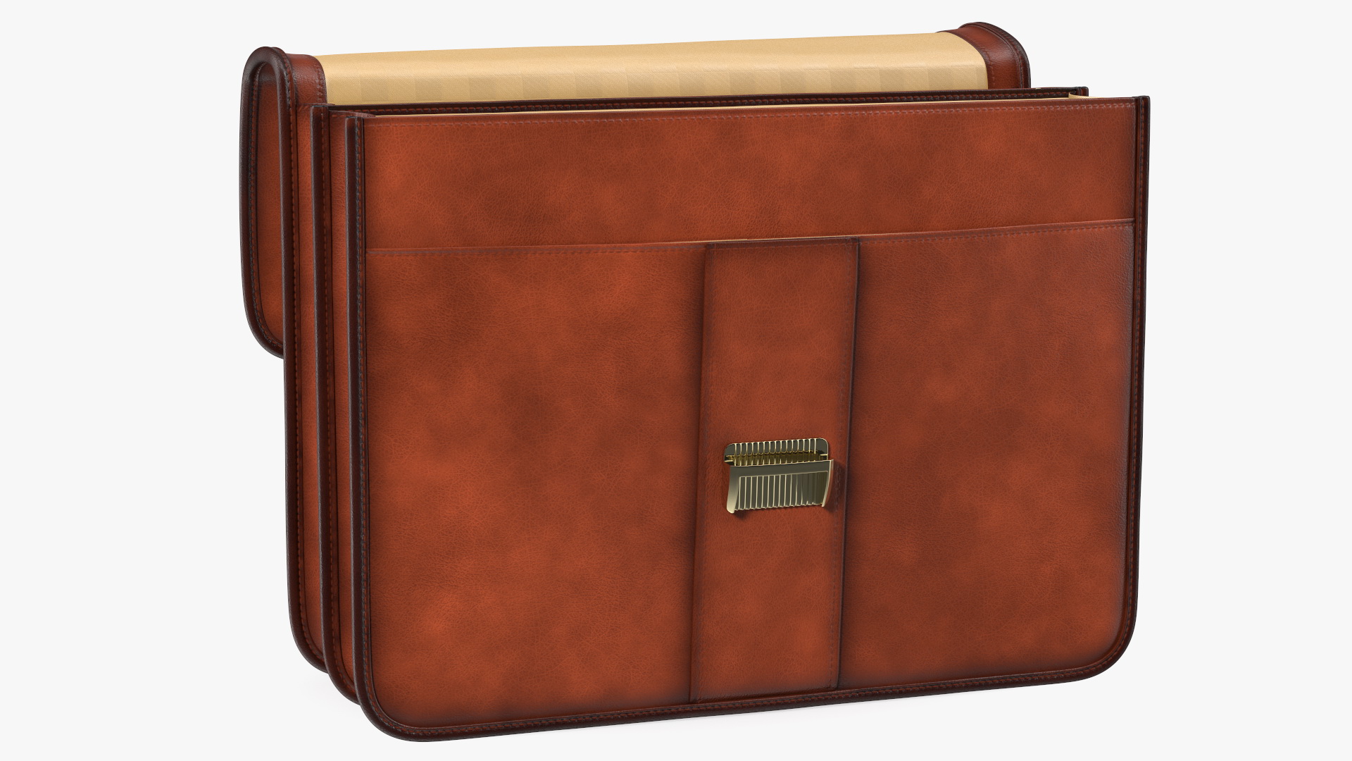 Opened Leather Flapover Briefcase Brown 3D model