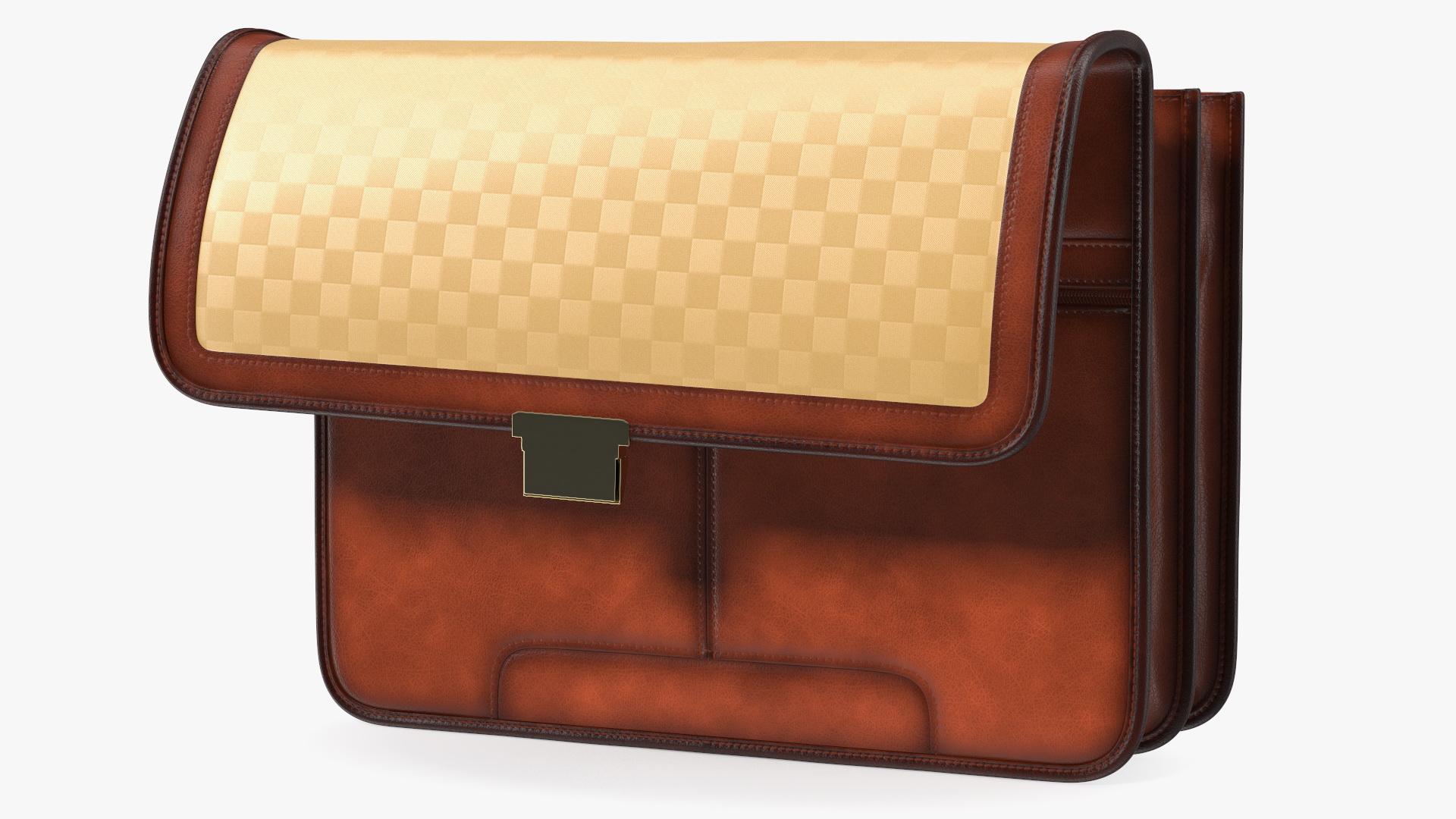 Opened Leather Flapover Briefcase Brown 3D model