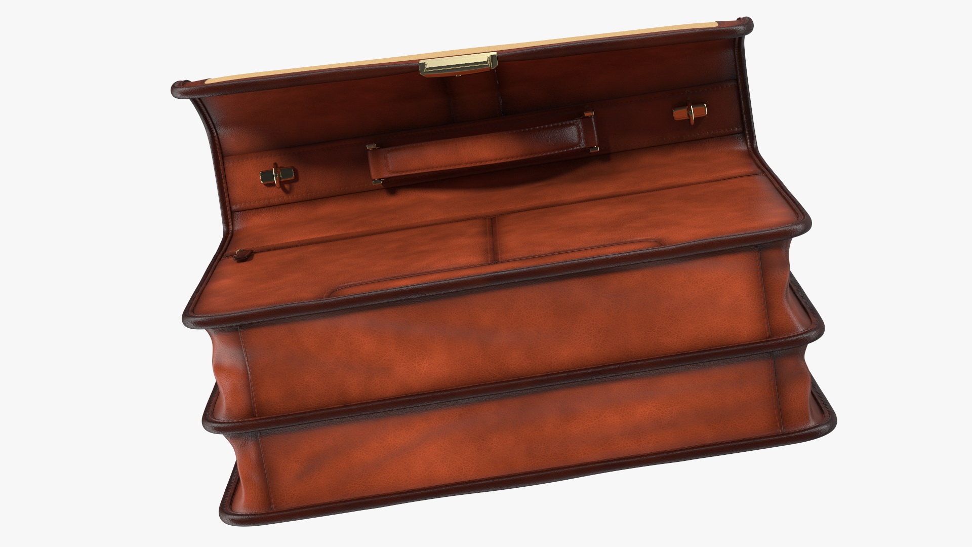 Opened Leather Flapover Briefcase Brown 3D model