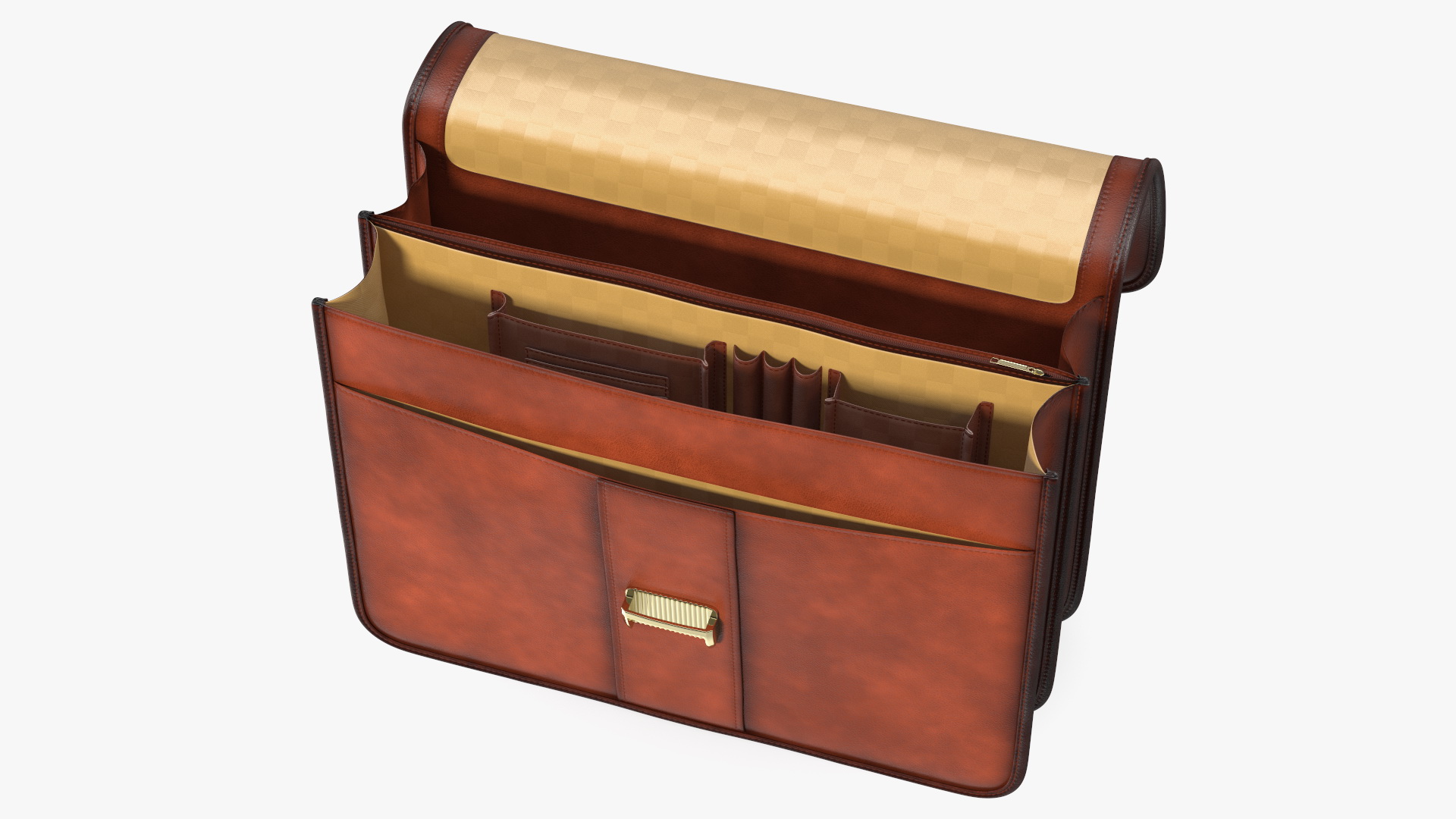 Opened Leather Flapover Briefcase Brown 3D model