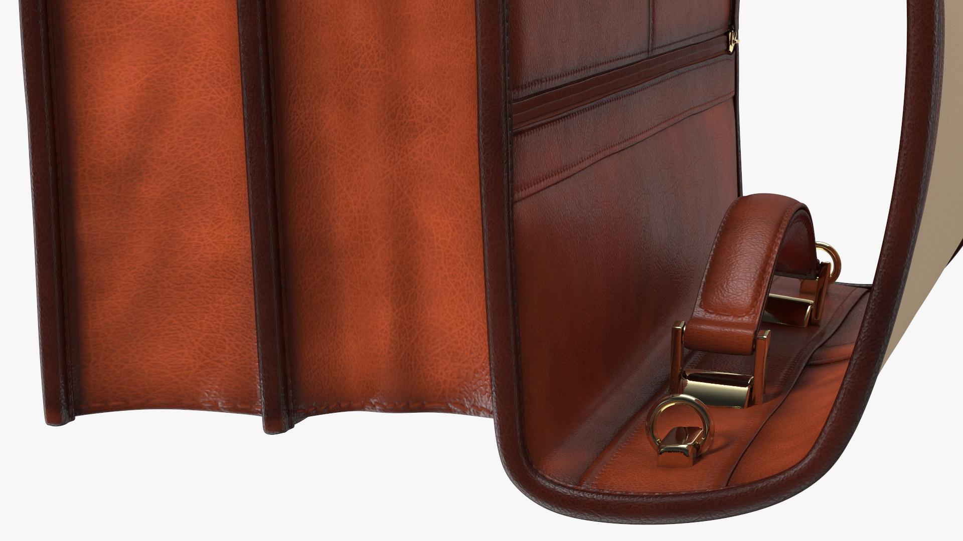 Opened Leather Flapover Briefcase Brown 3D model