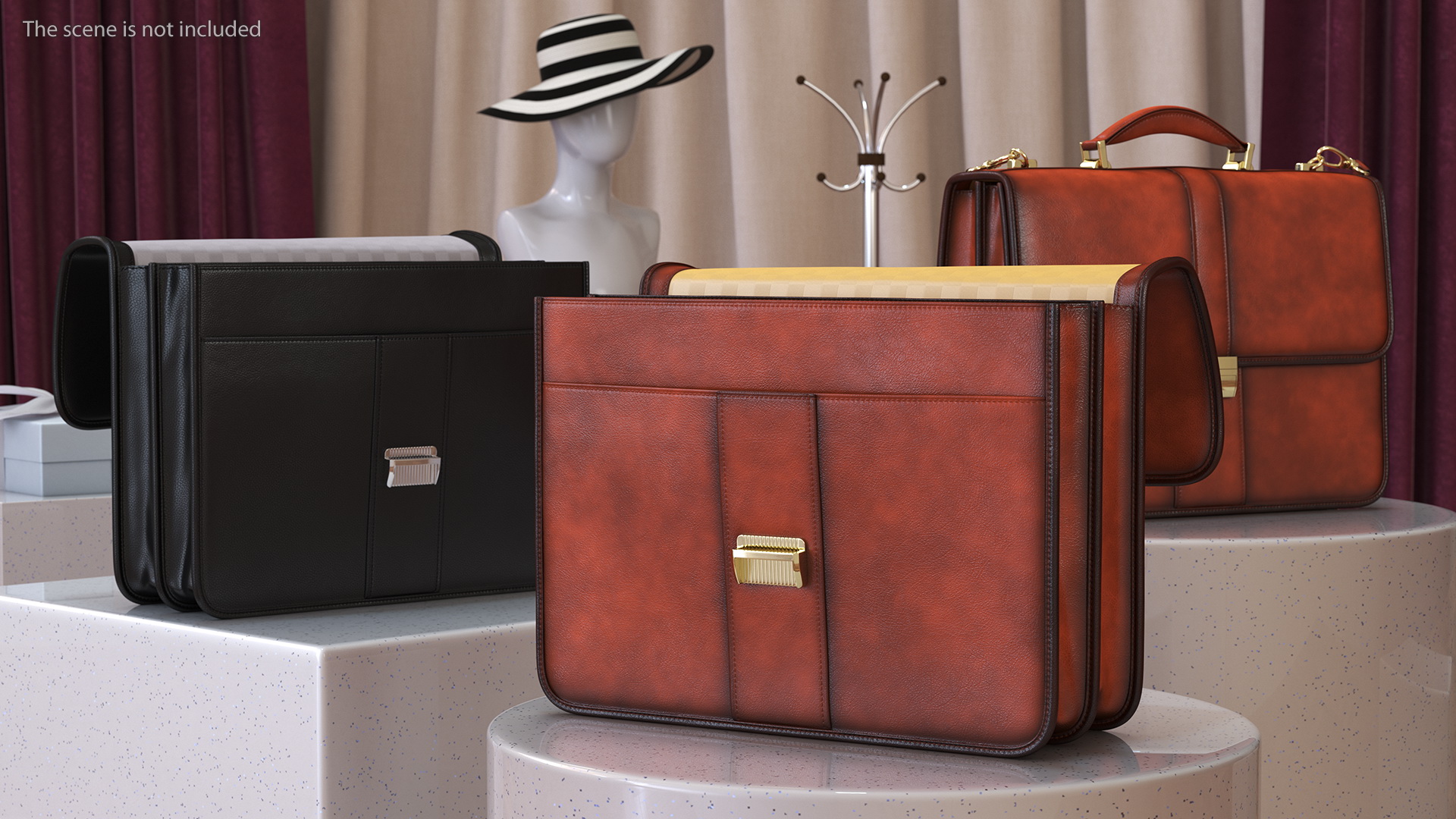 Opened Leather Flapover Briefcase Brown 3D model