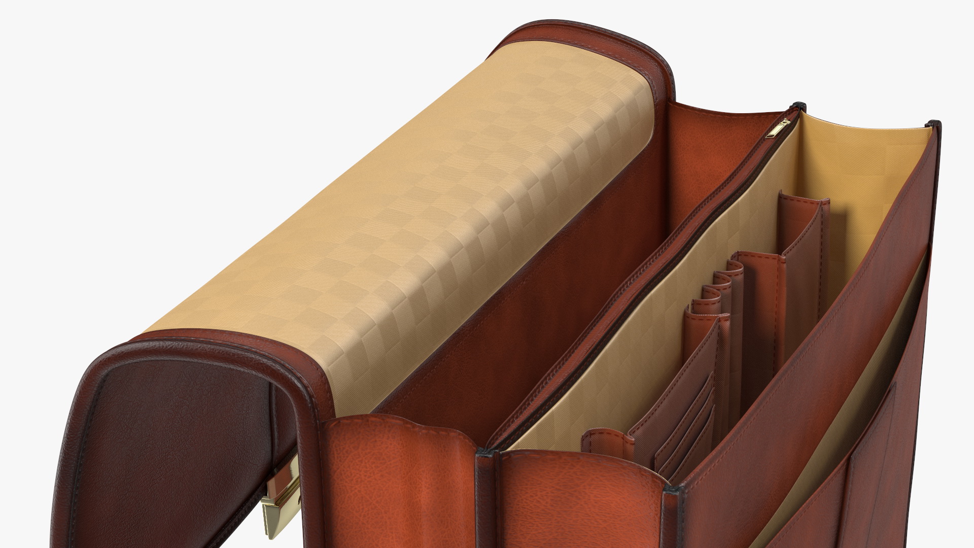 Opened Leather Flapover Briefcase Brown 3D model