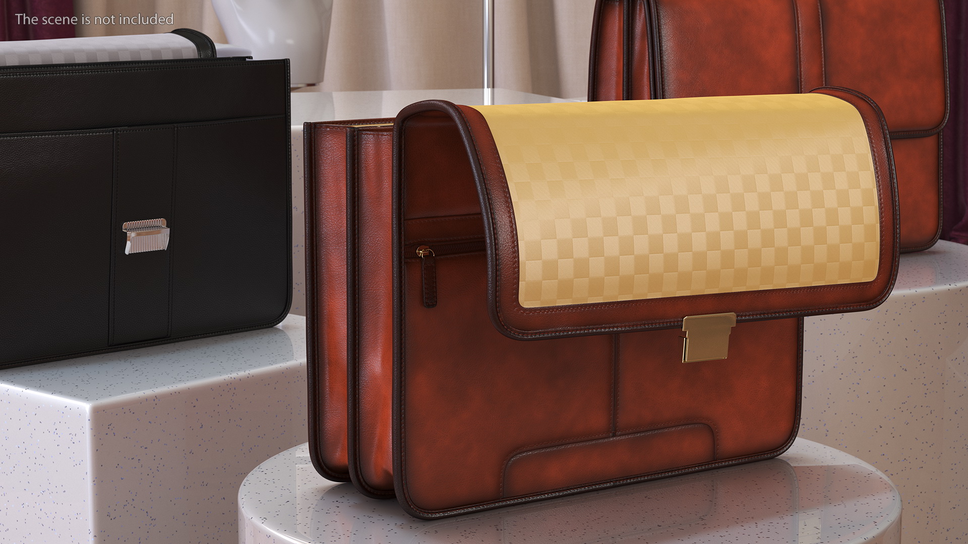 Opened Leather Flapover Briefcase Brown 3D model