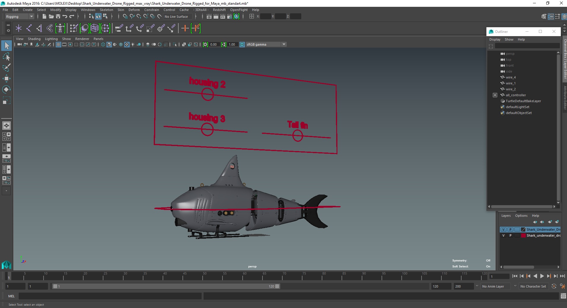 3D Shark Underwater Drone Rigged for Maya model