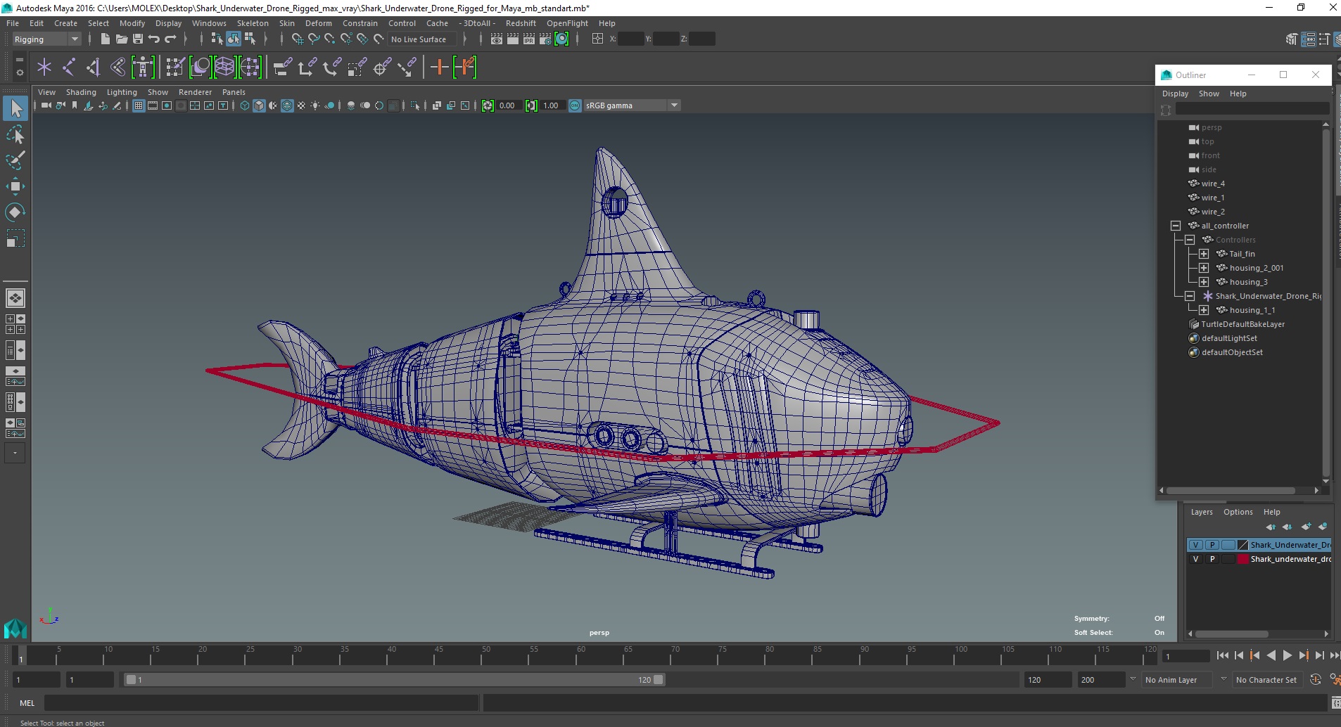 3D Shark Underwater Drone Rigged for Maya model