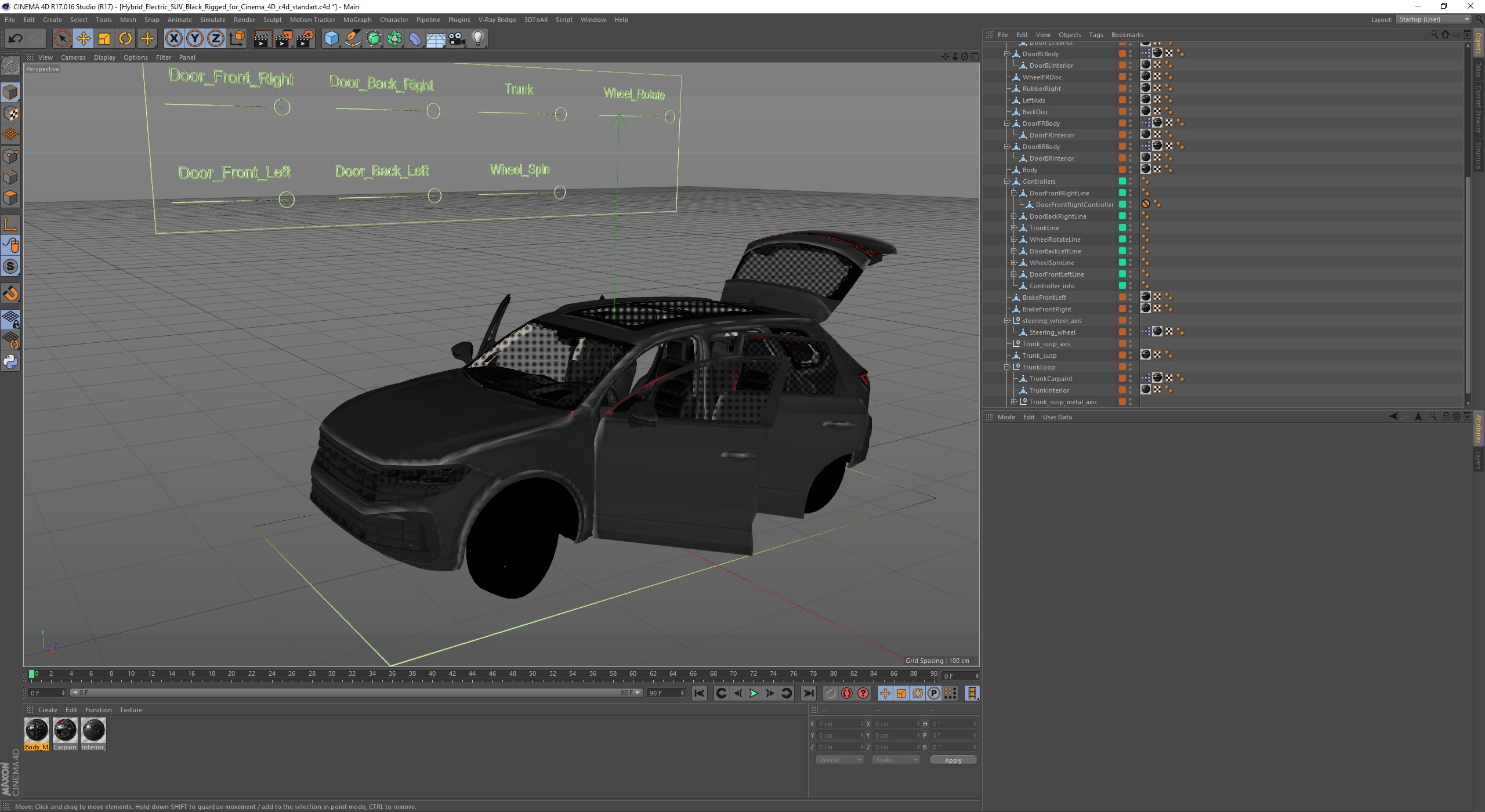 3D Hybrid Electric SUV Black Rigged for Cinema 4D