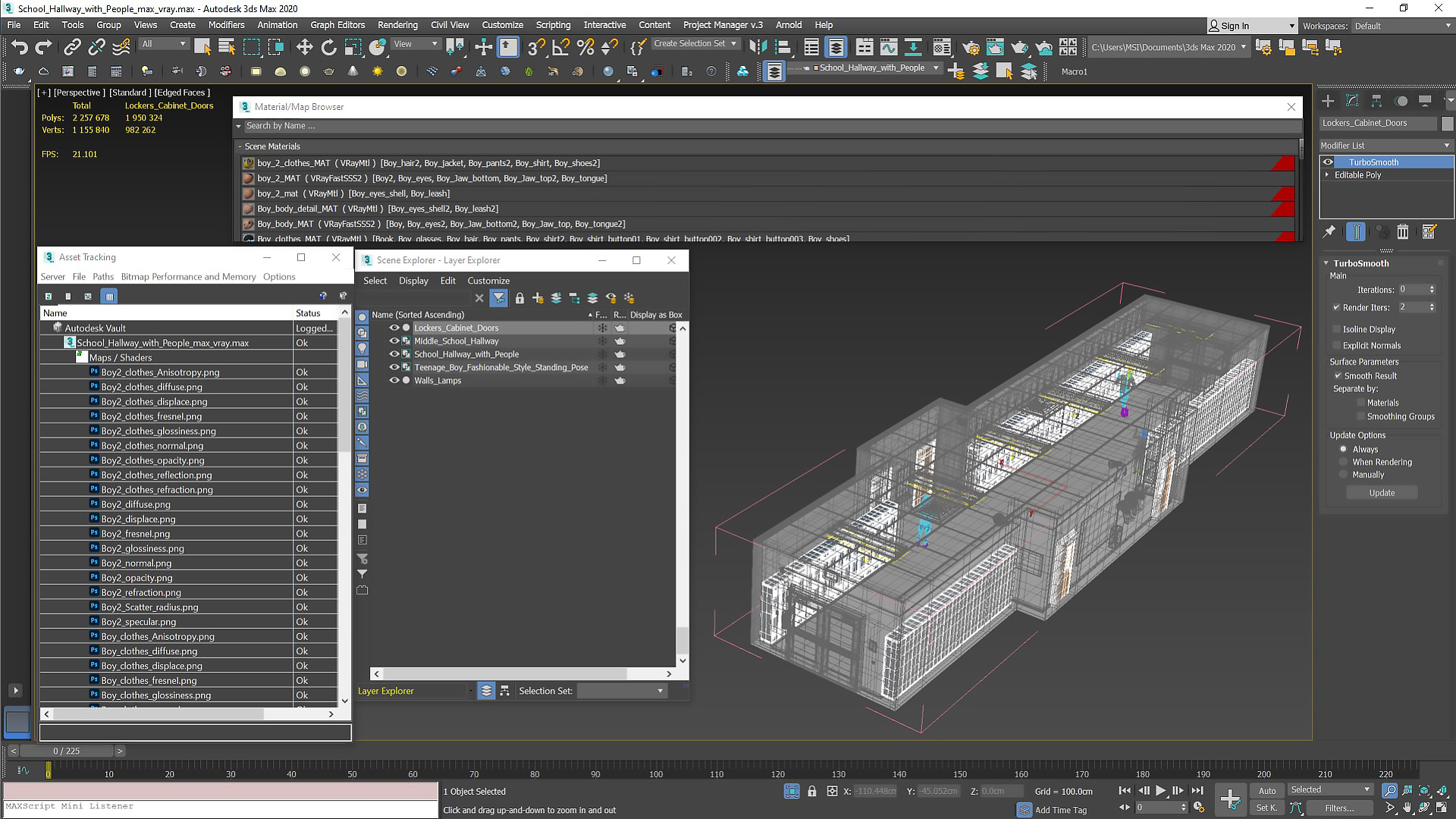 3D School Hallway with People