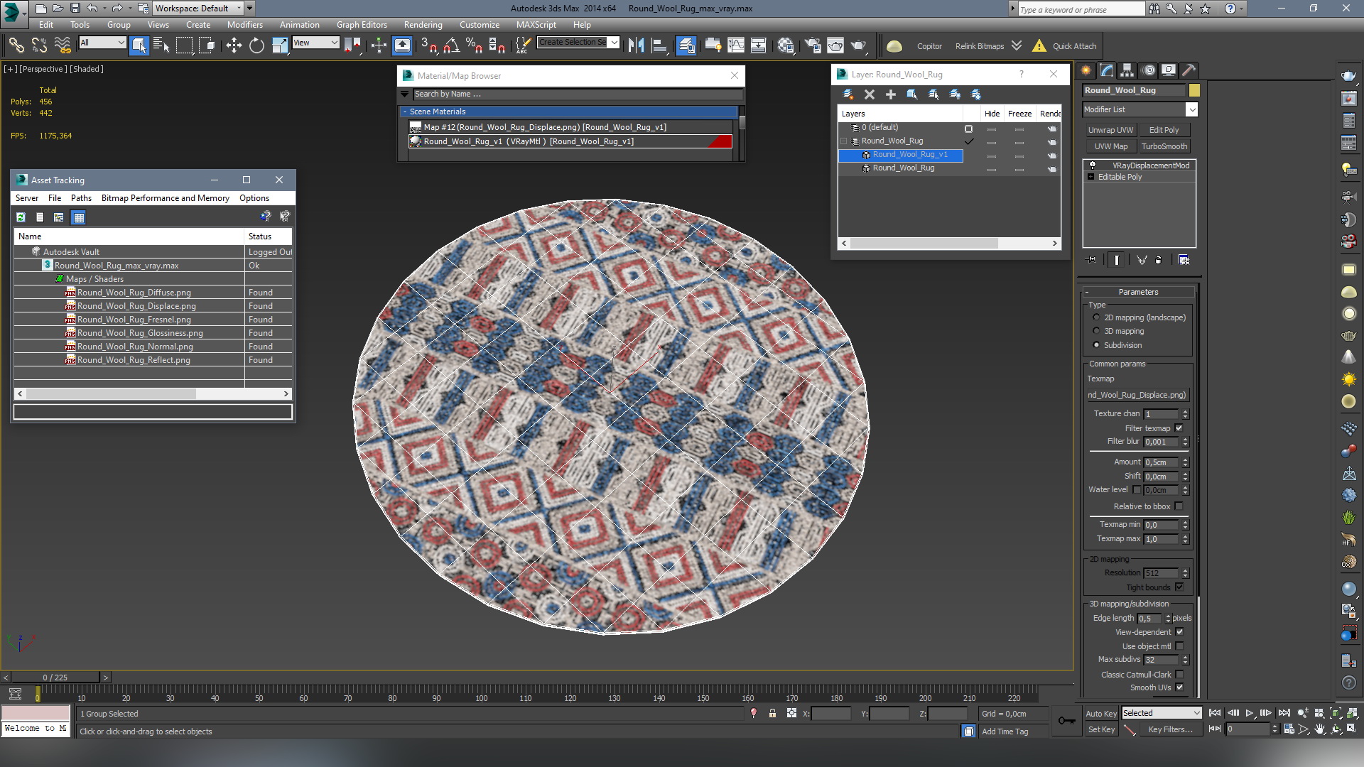 Round Wool Rug 3D model