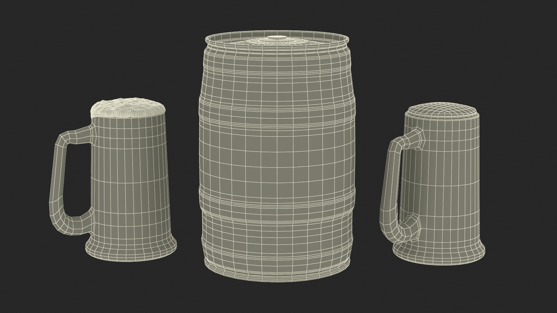 3D Beer Keg and Mugs Set Mockup model