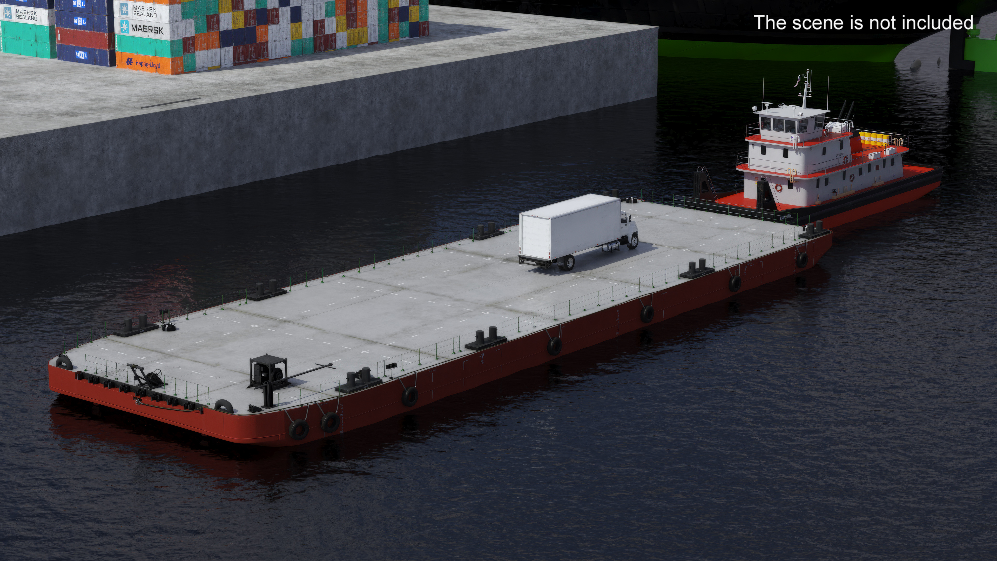 3D Industrial Cargo Barge Red