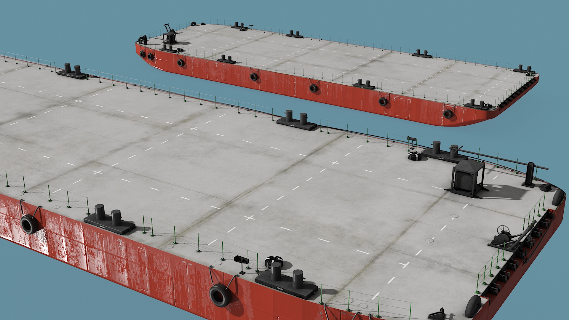 3D Industrial Cargo Barge Red