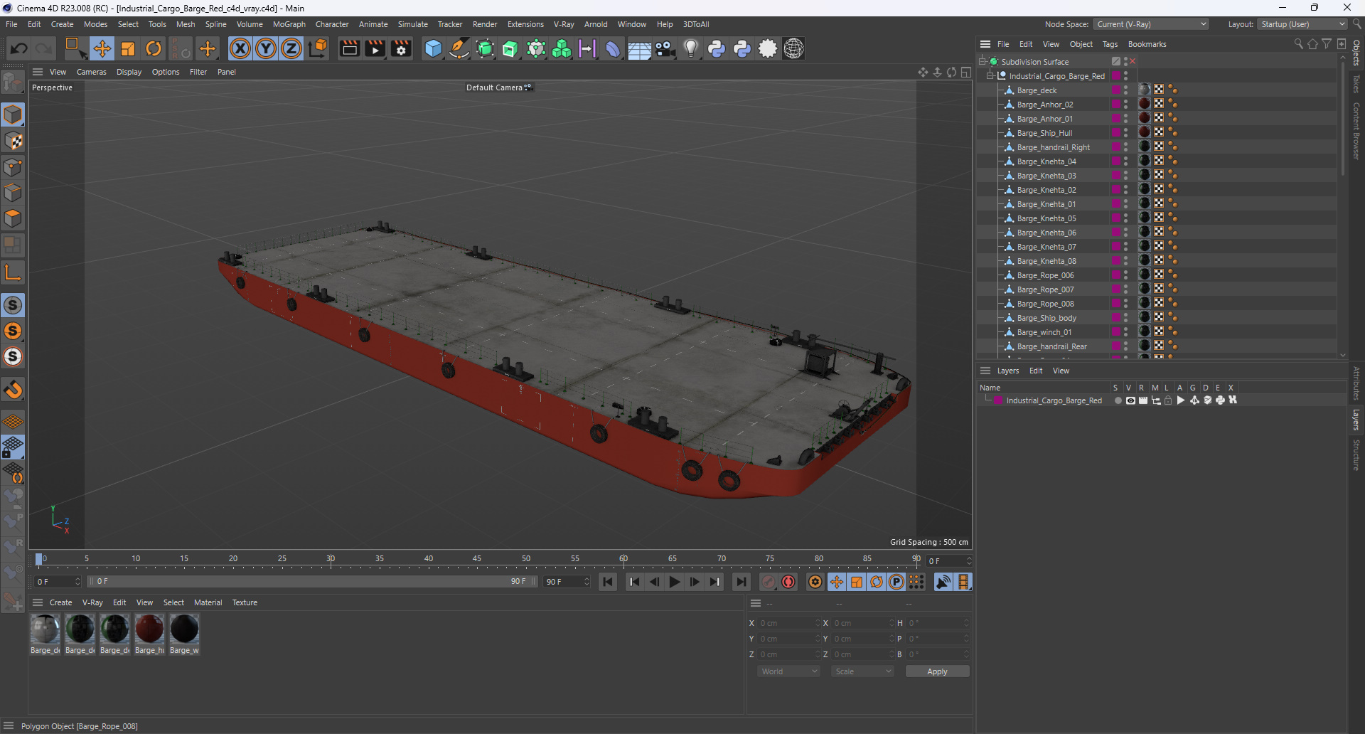 3D Industrial Cargo Barge Red