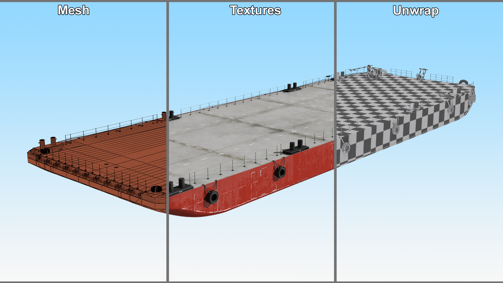 3D Industrial Cargo Barge Red