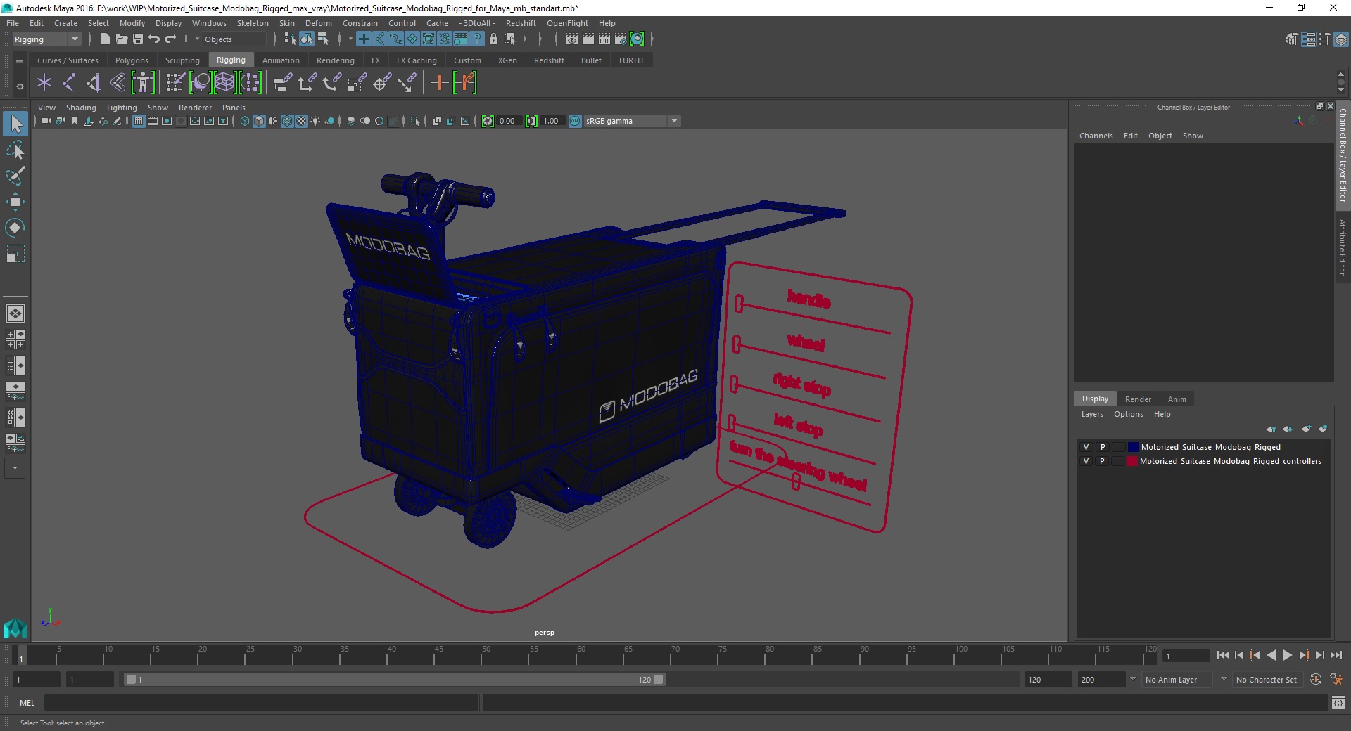 Motorized Suitcase Modobag Rigged for Maya 3D