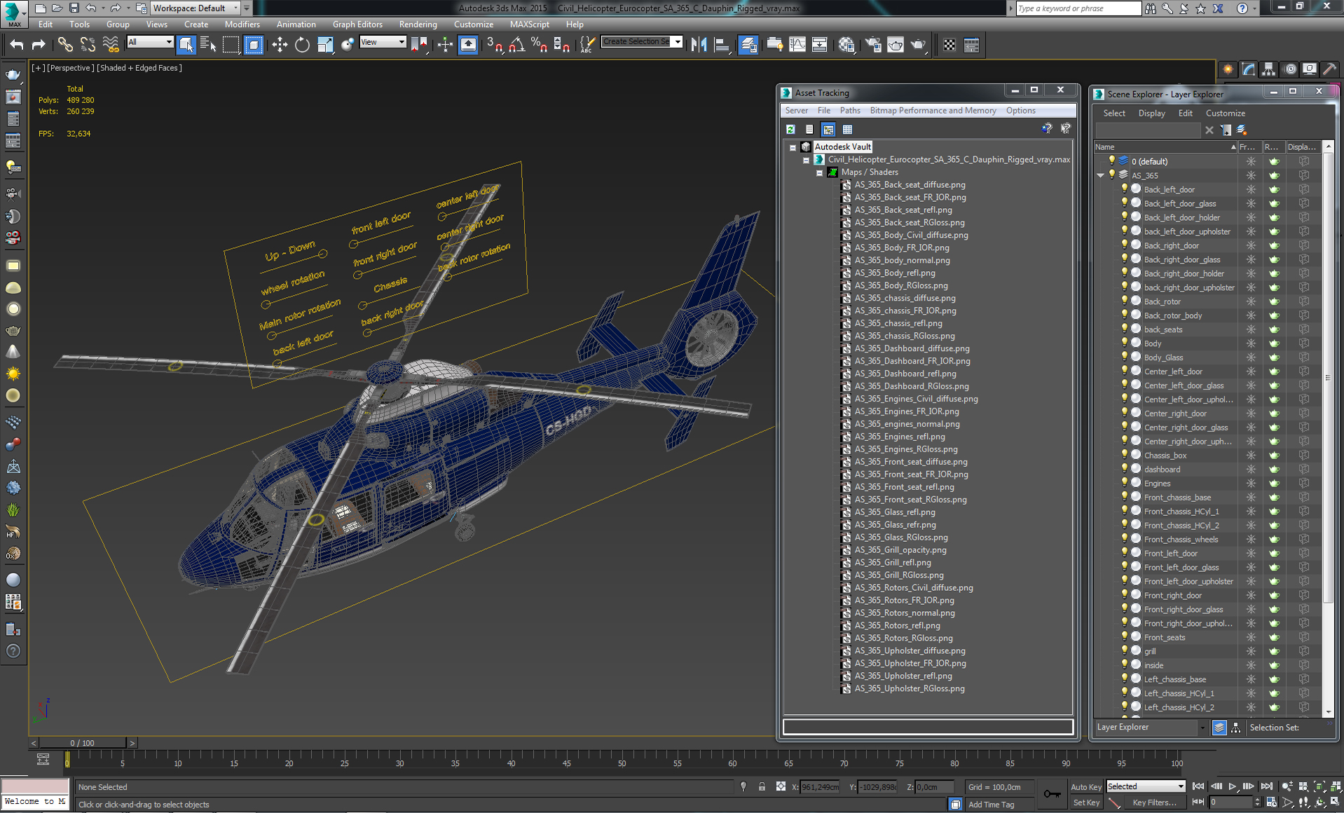 3D Civil Helicopter Eurocopter SA 365 C Dauphin Rigged