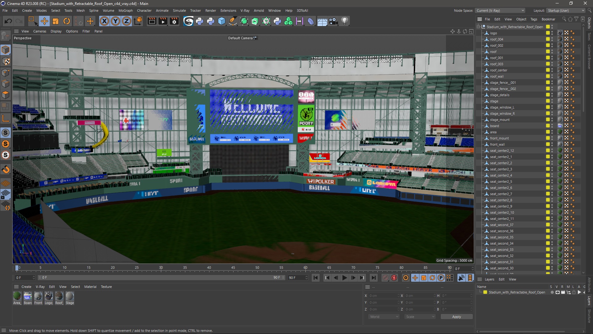 Stadium with Retractable Roof Open 3D model