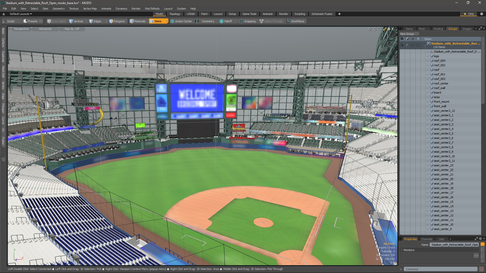 Stadium with Retractable Roof Open 3D model