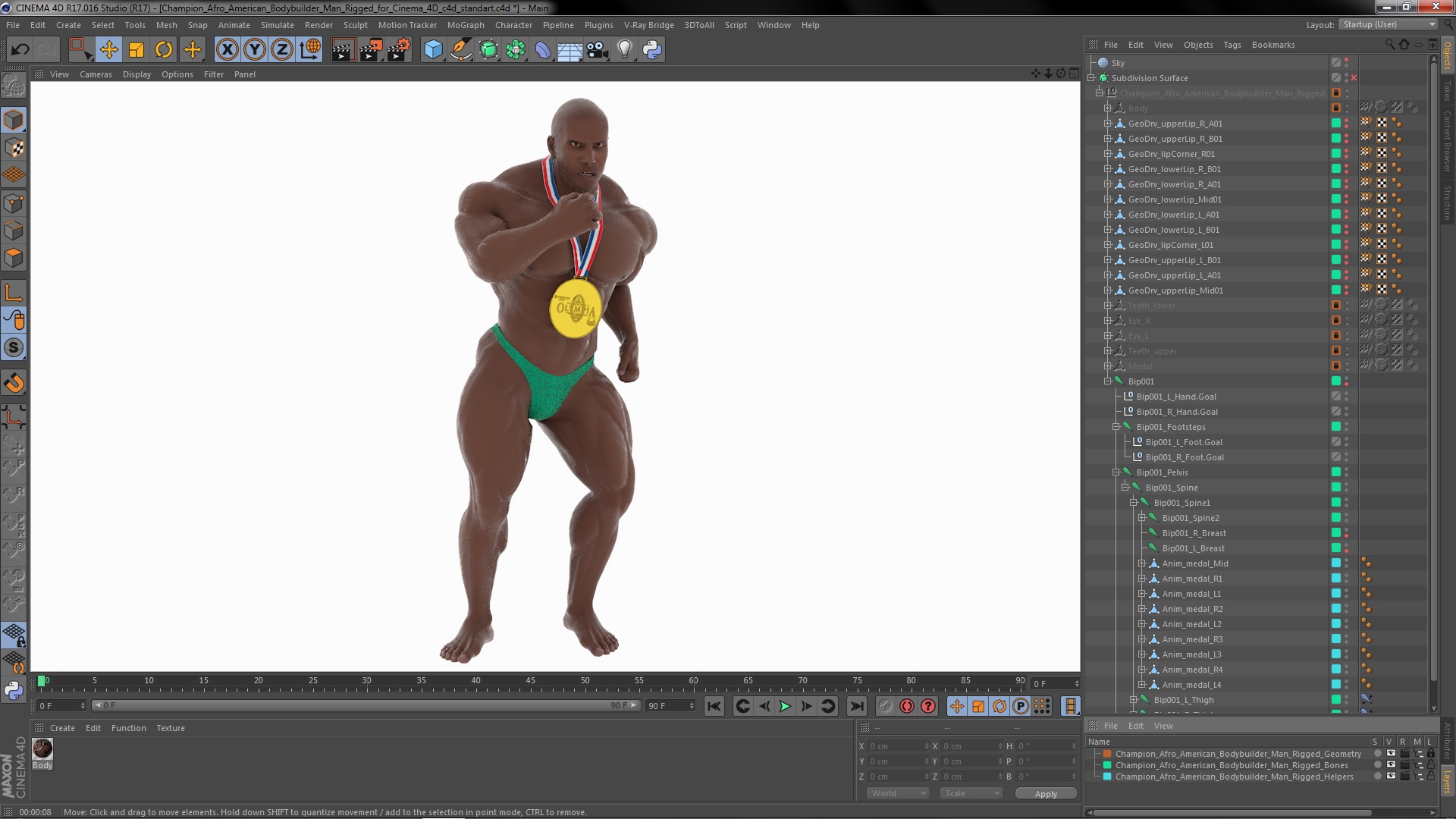 Champion Afro American Bodybuilder Man Rigged for Cinema 4D 3D model