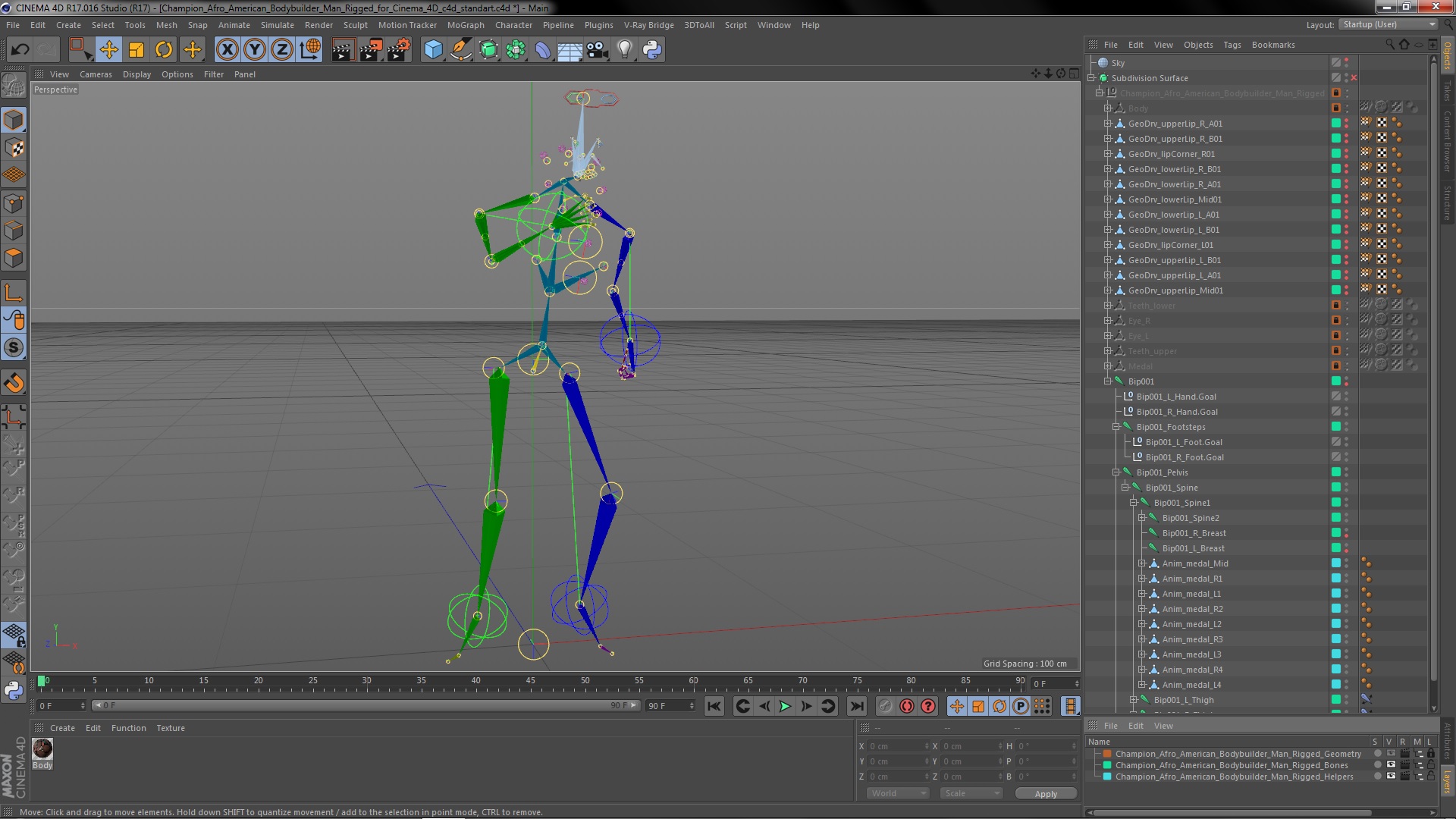 Champion Afro American Bodybuilder Man Rigged for Cinema 4D 3D model