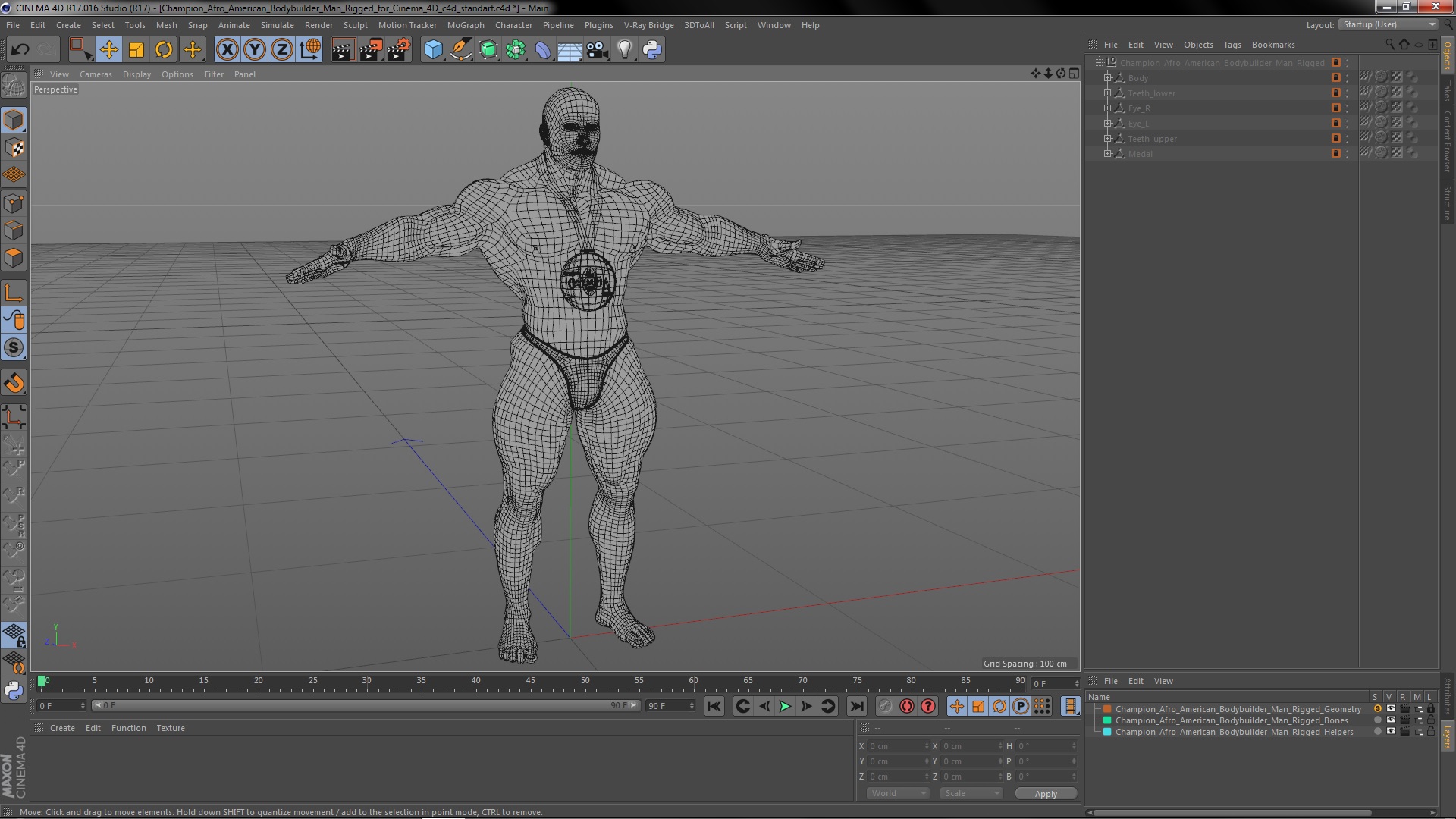 Champion Afro American Bodybuilder Man Rigged for Cinema 4D 3D model