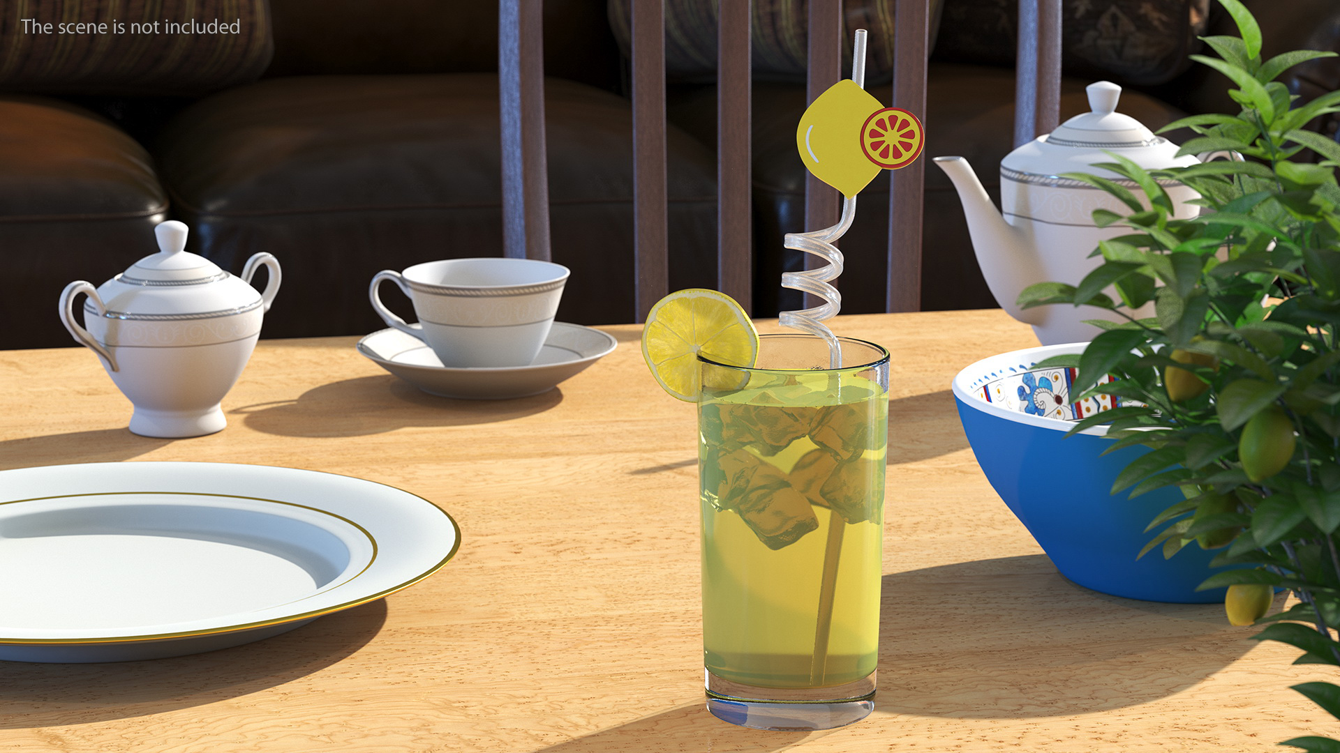 3D Lemonade with Fruit Plastic Straw model