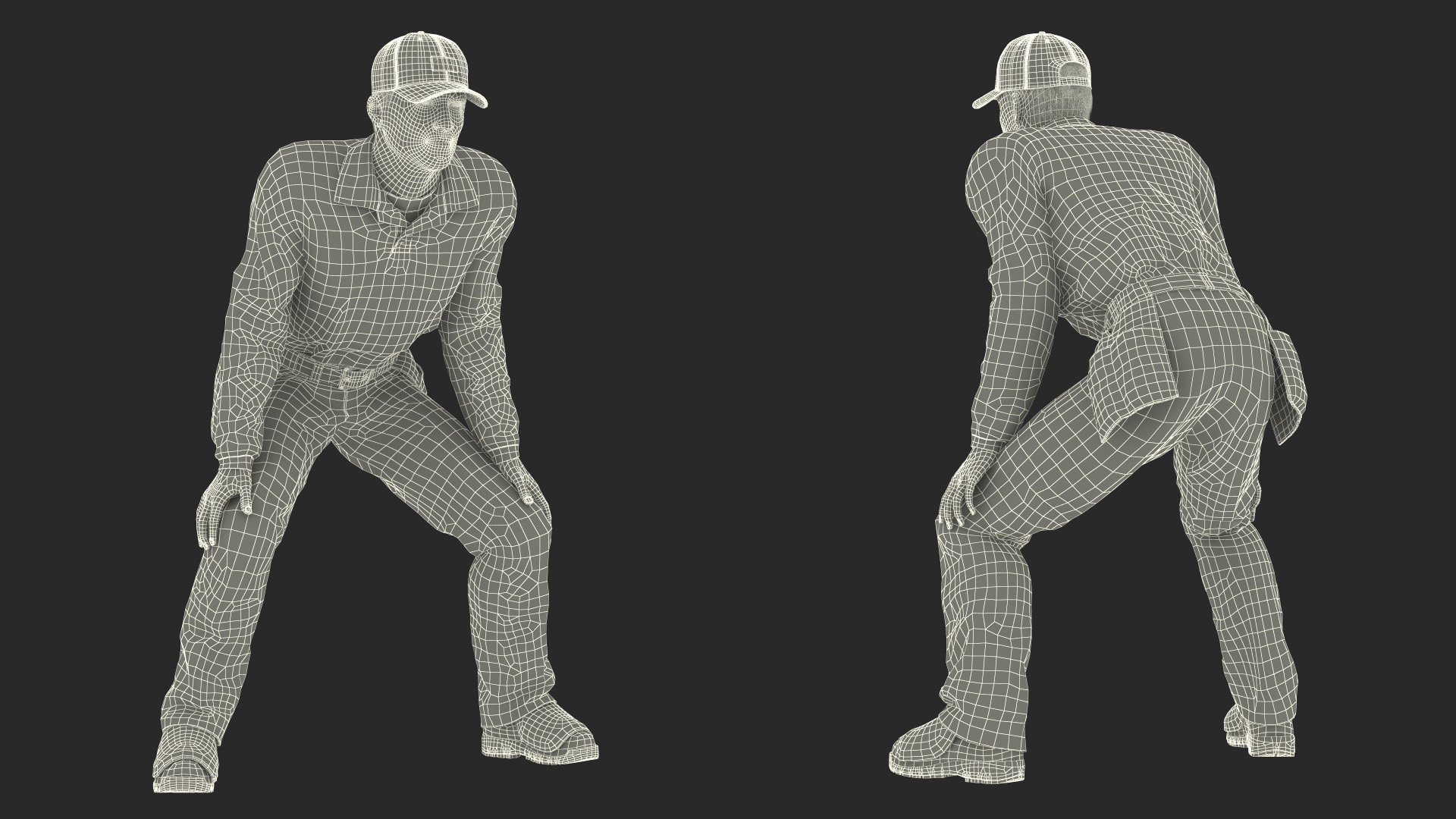 3D model Baseball Umpire in Cap in Ready Pose Fur