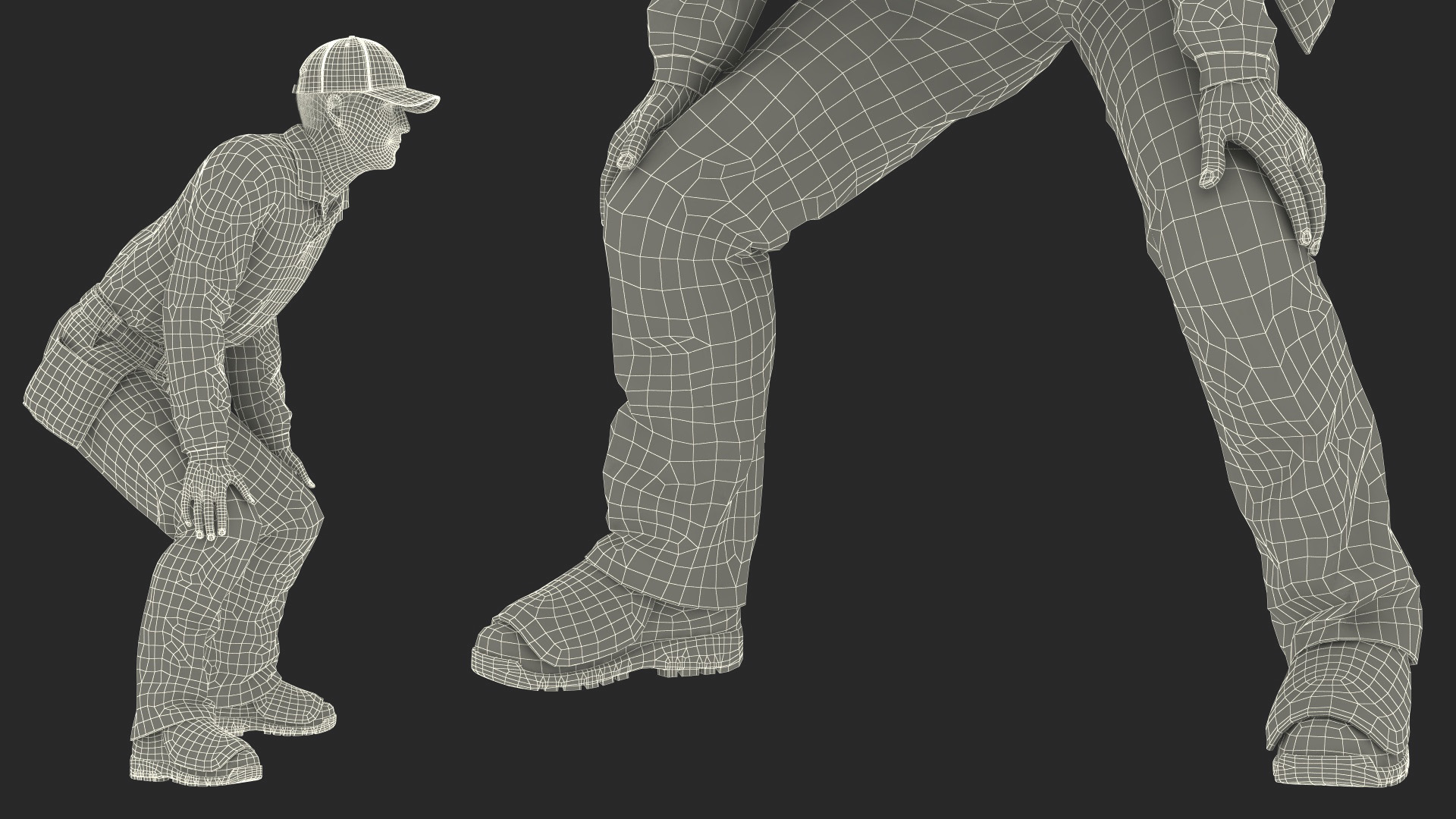 3D model Baseball Umpire in Cap in Ready Pose Fur