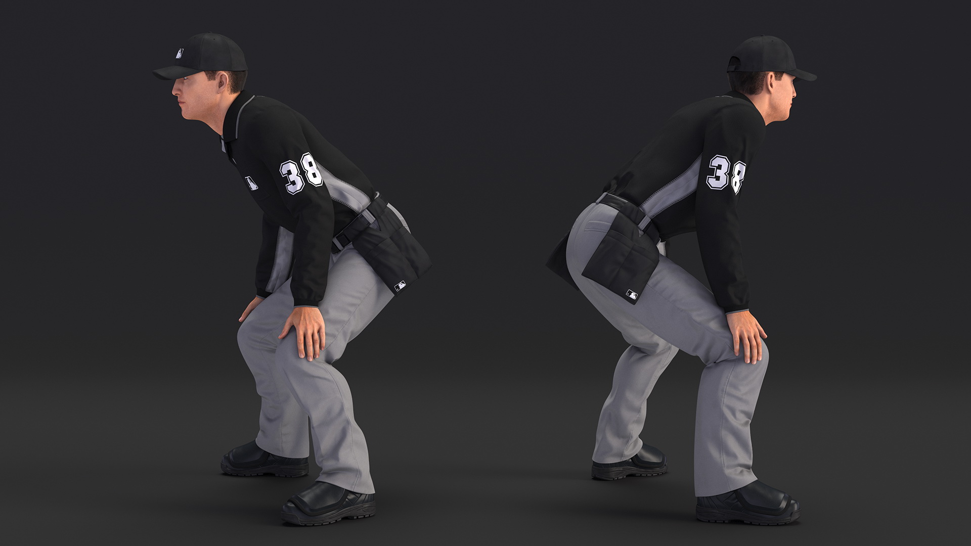 3D model Baseball Umpire in Cap in Ready Pose Fur