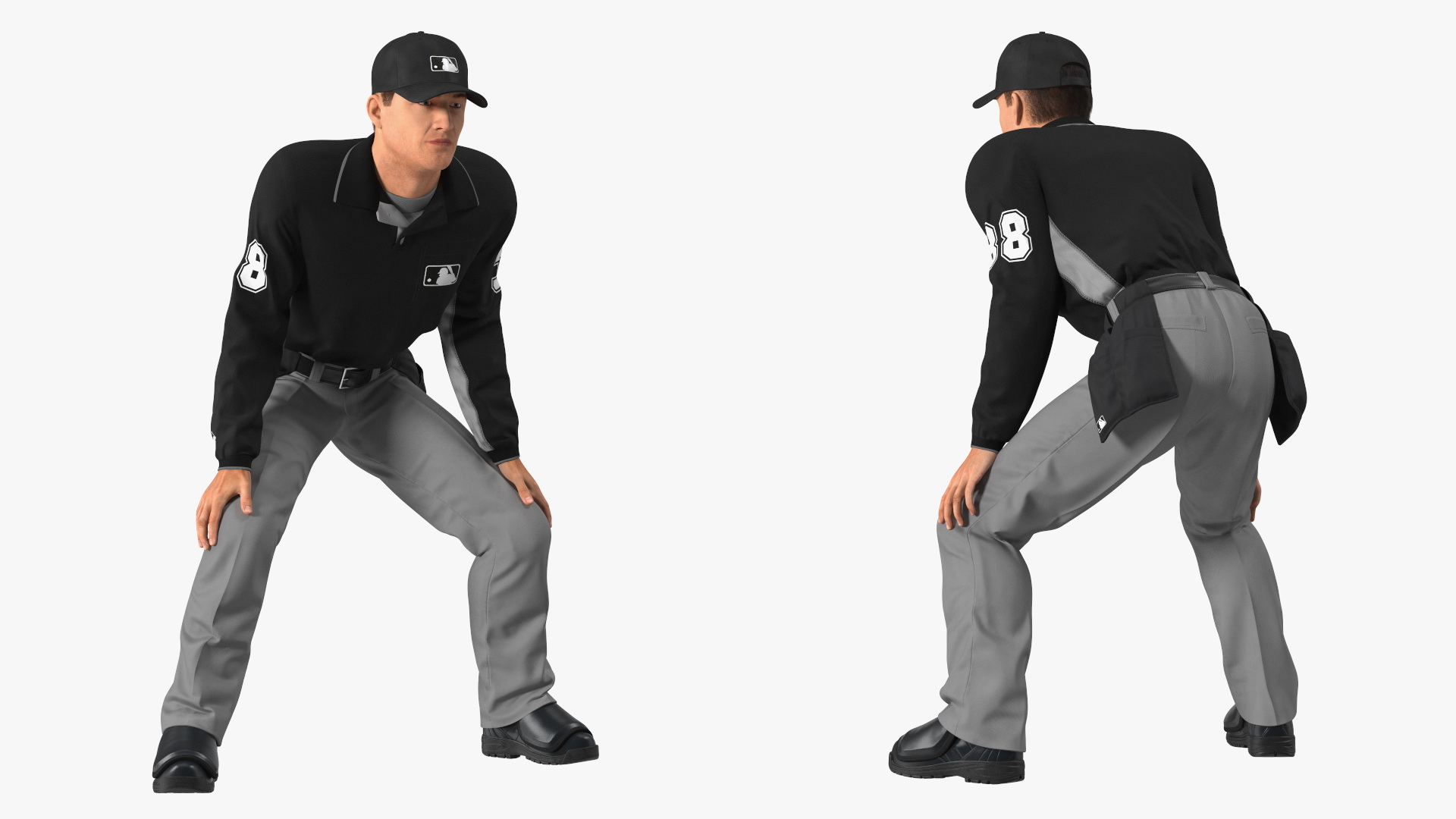 3D model Baseball Umpire in Cap in Ready Pose Fur