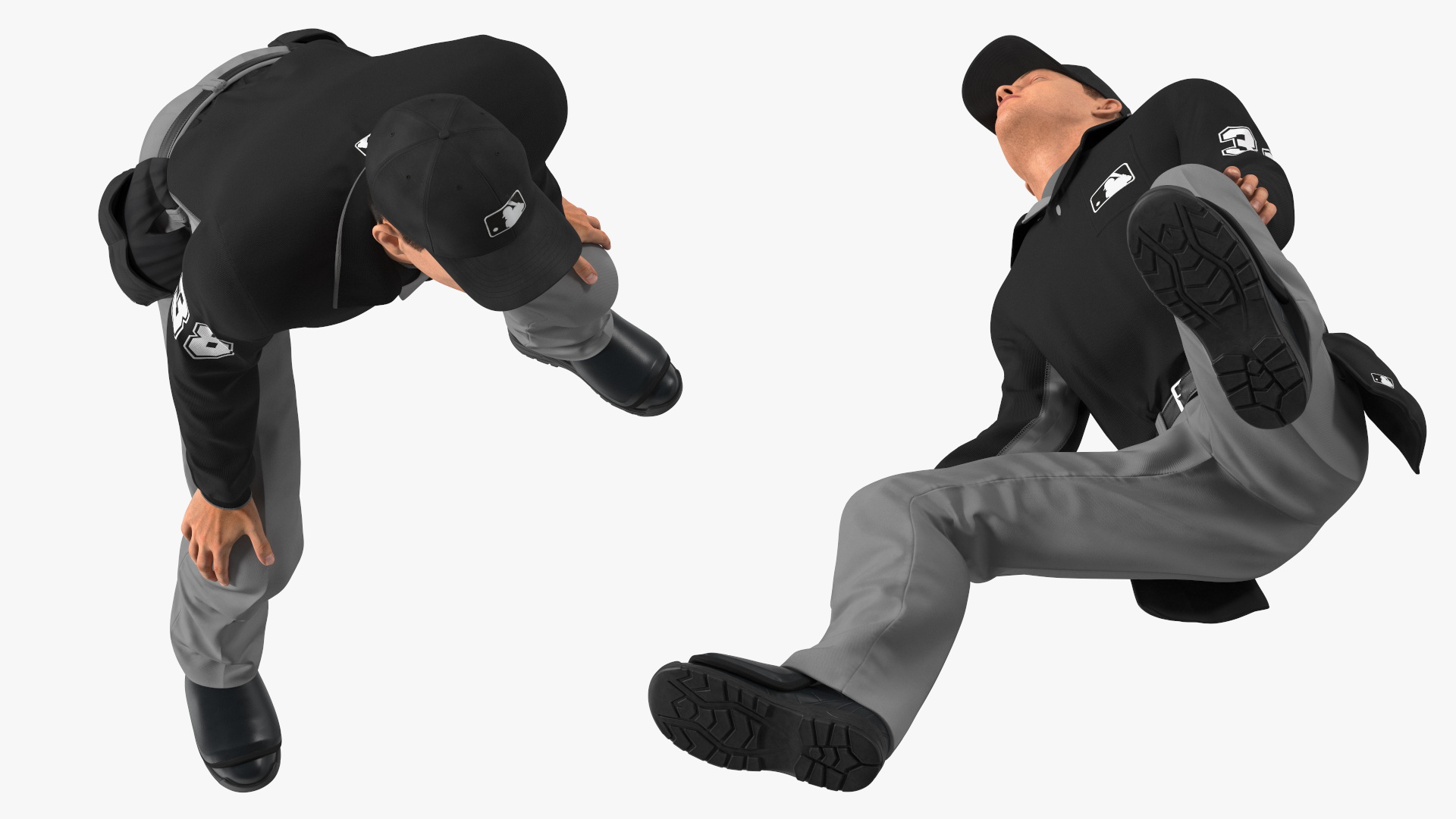 3D model Baseball Umpire in Cap in Ready Pose Fur