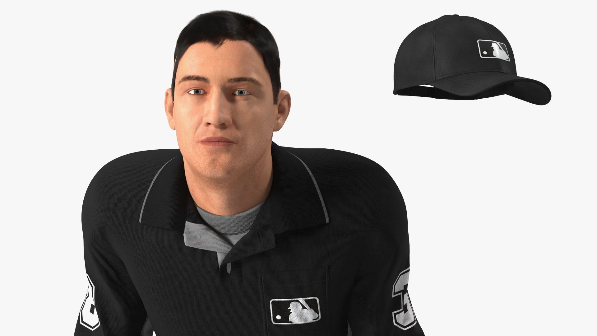 3D model Baseball Umpire in Cap in Ready Pose Fur